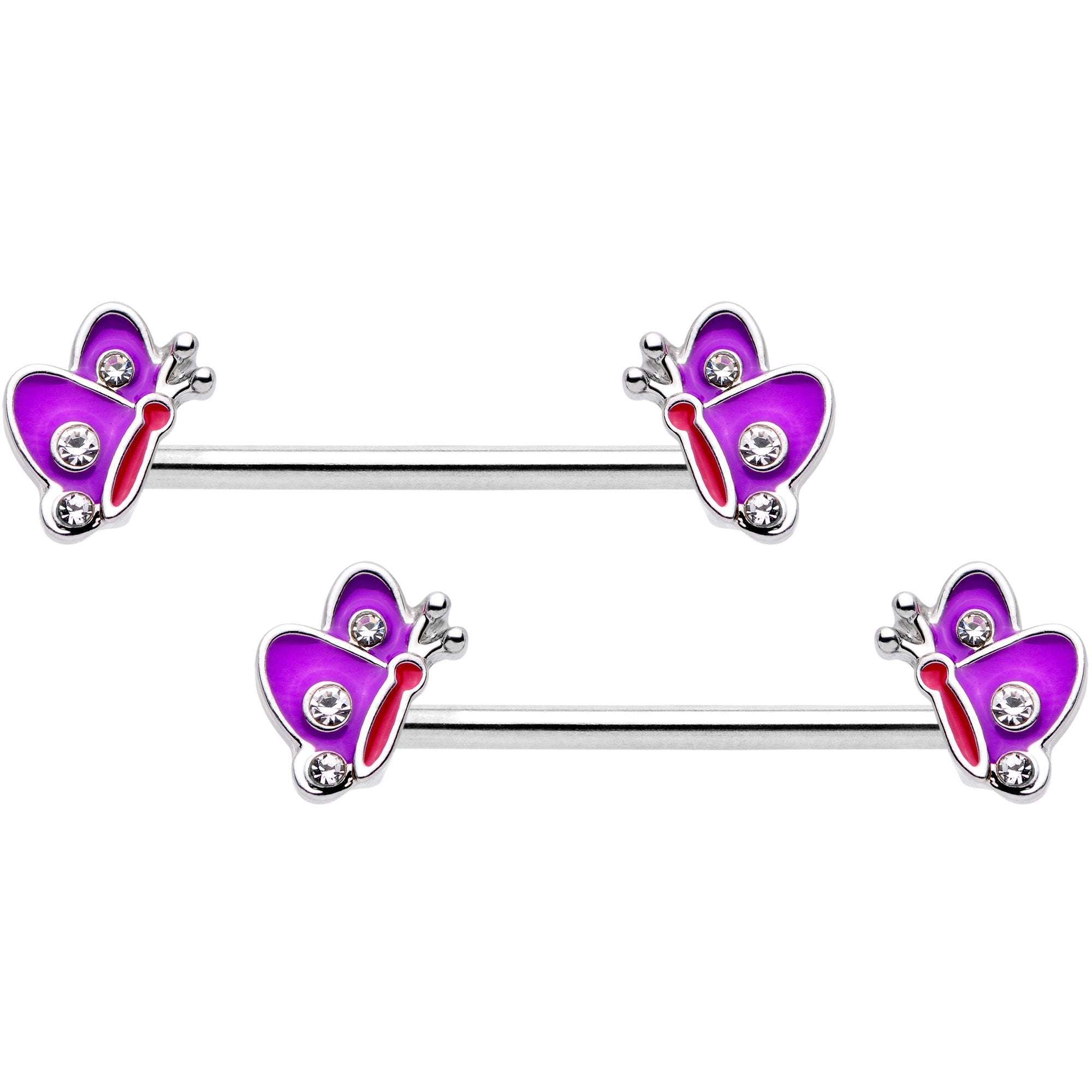 14 Gauge Pink Purple Butterfly Horseshoe Barbell Nipple Ring Set of 4