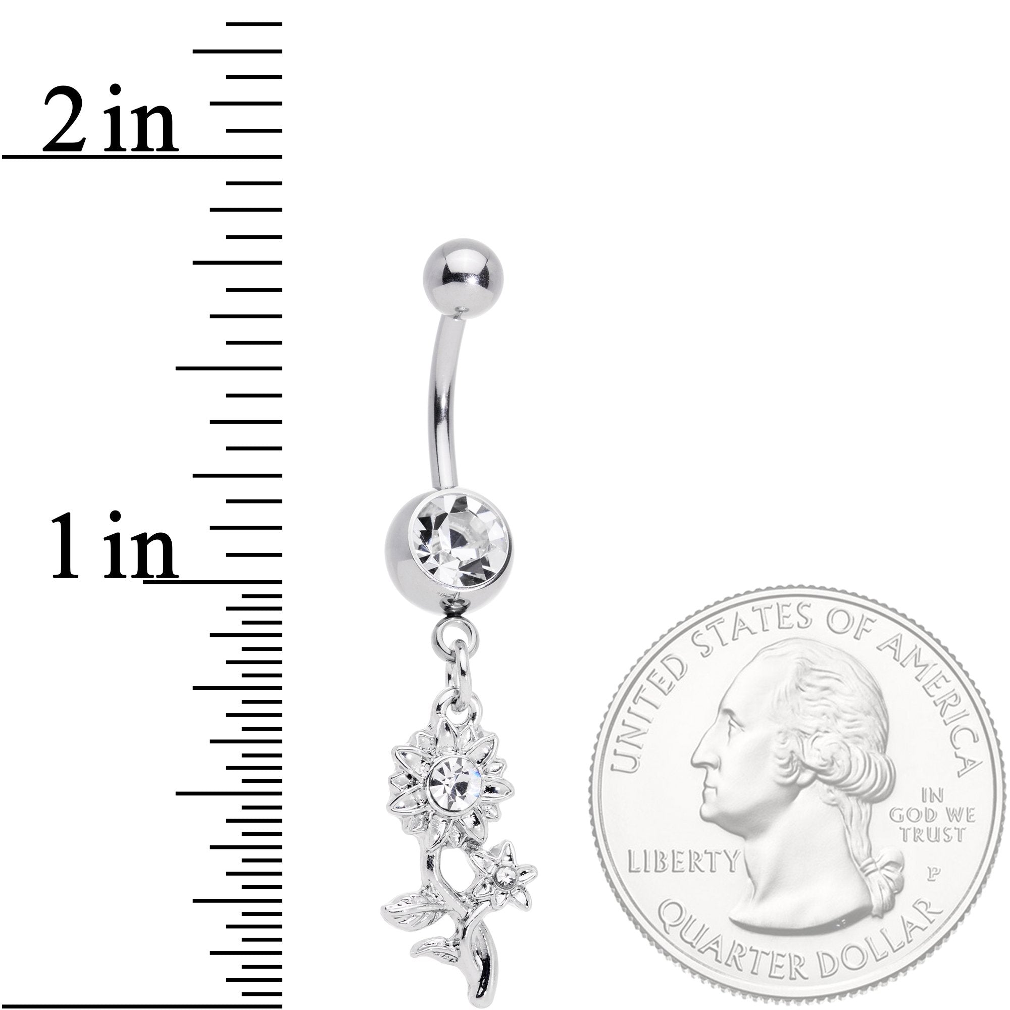 Clear Gem Sunflower Dangle Belly Ring