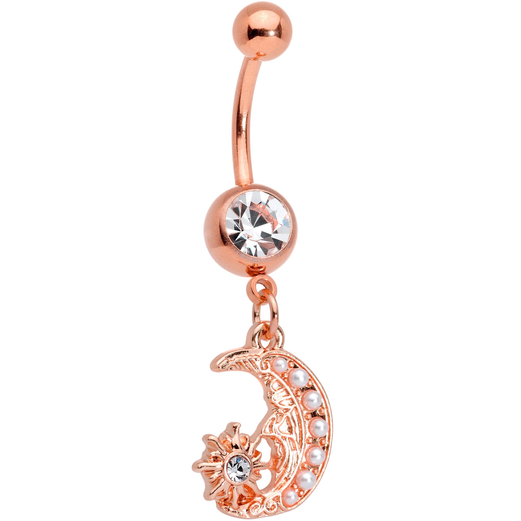 Clear Gem Rose Gold Tone Shooting Star Dangle Belly Ring