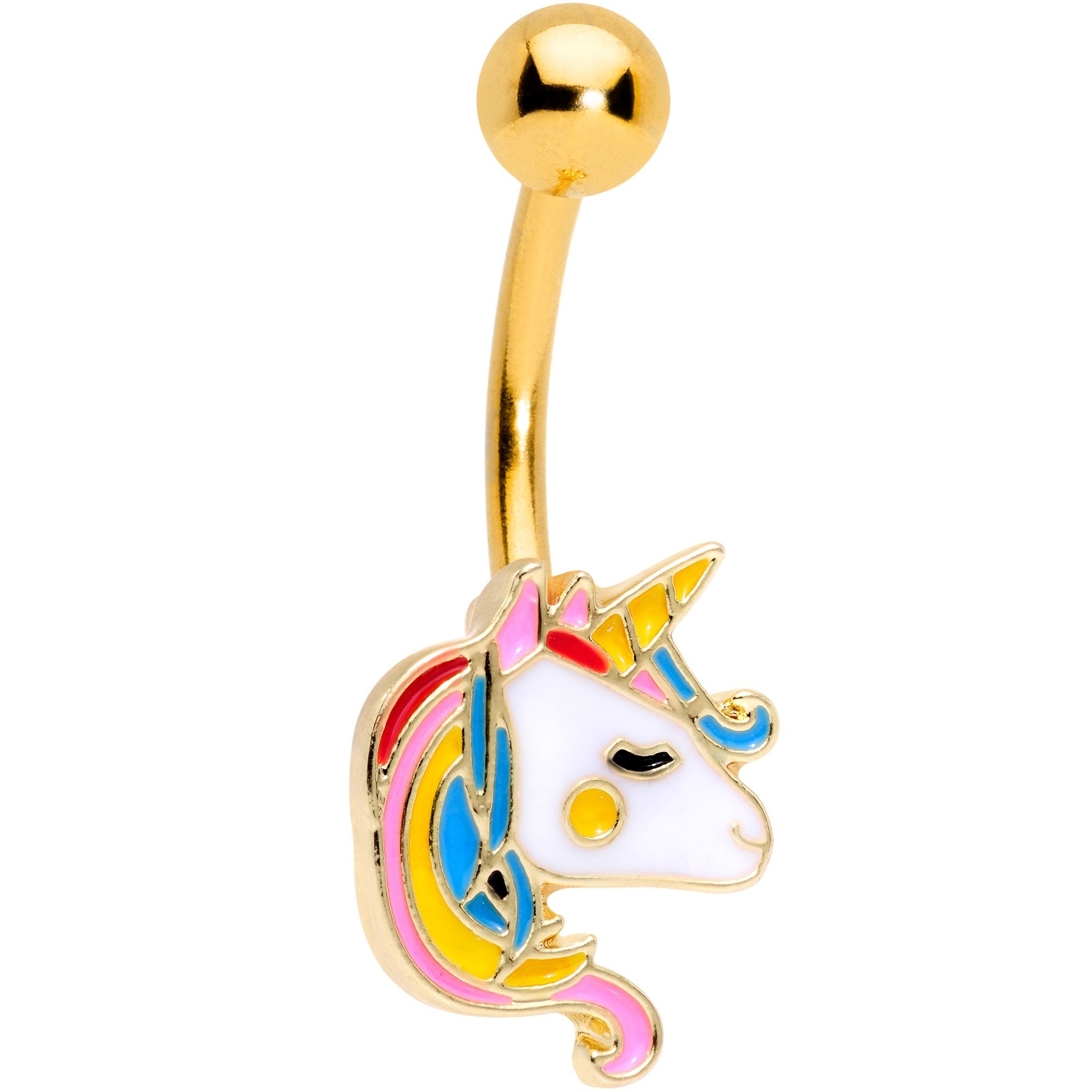 Gold Tone Color Swirl 80s Retro Unicorn Belly Ring