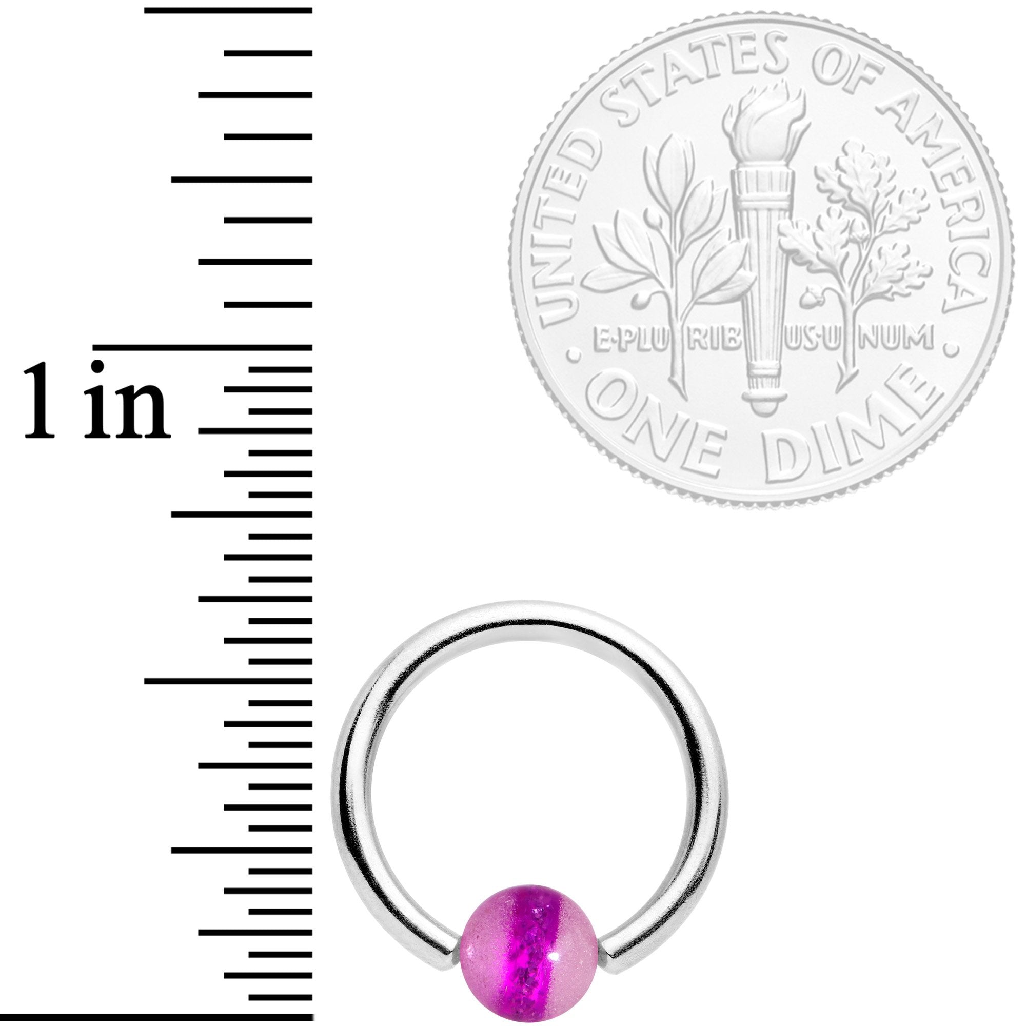 14 Gauge 7/16 Purple Acrylic Glow in the Dark Ball BCR Captive Ring