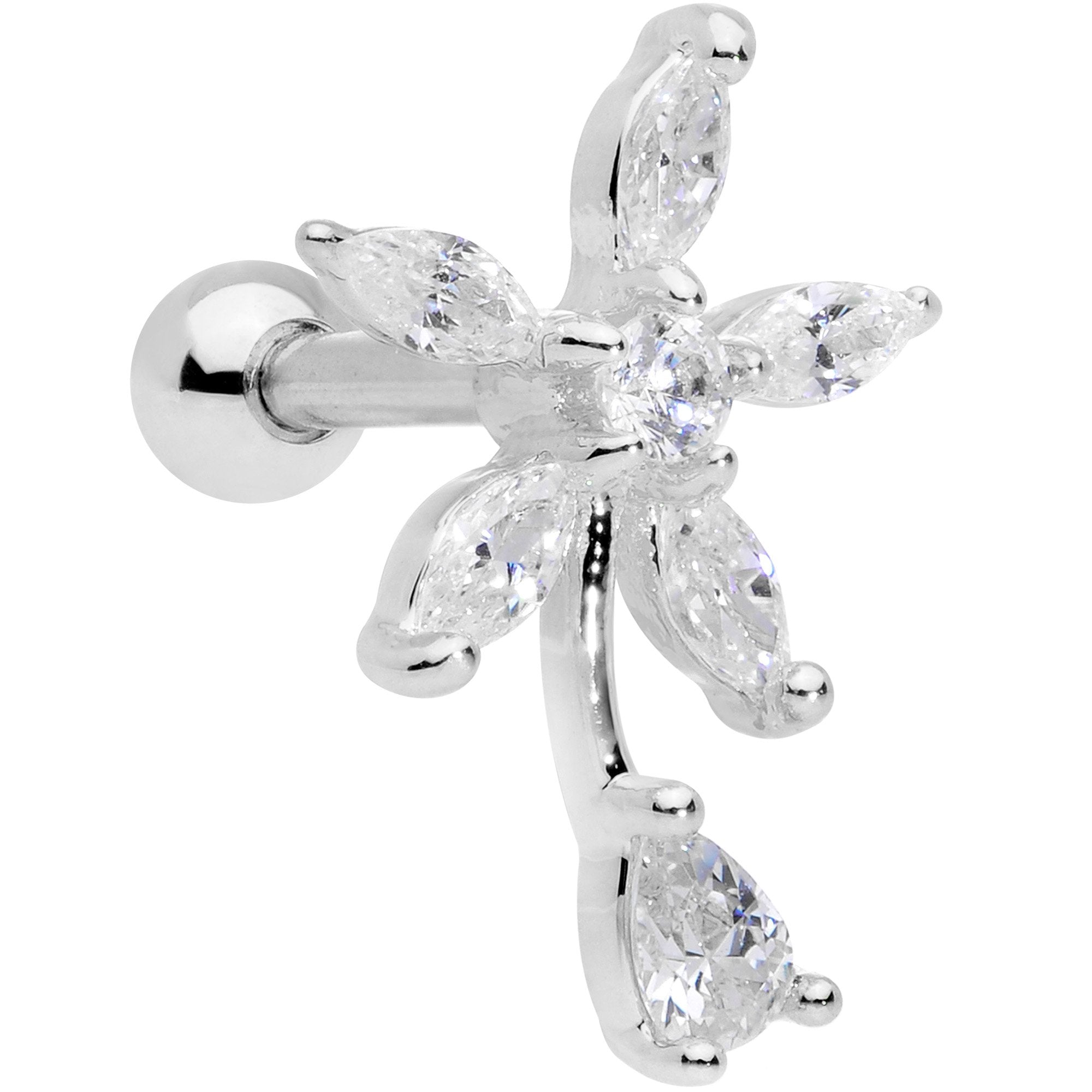 16 Gauge 1/4 Clear CZ Gem Flower Cartilage Tragus