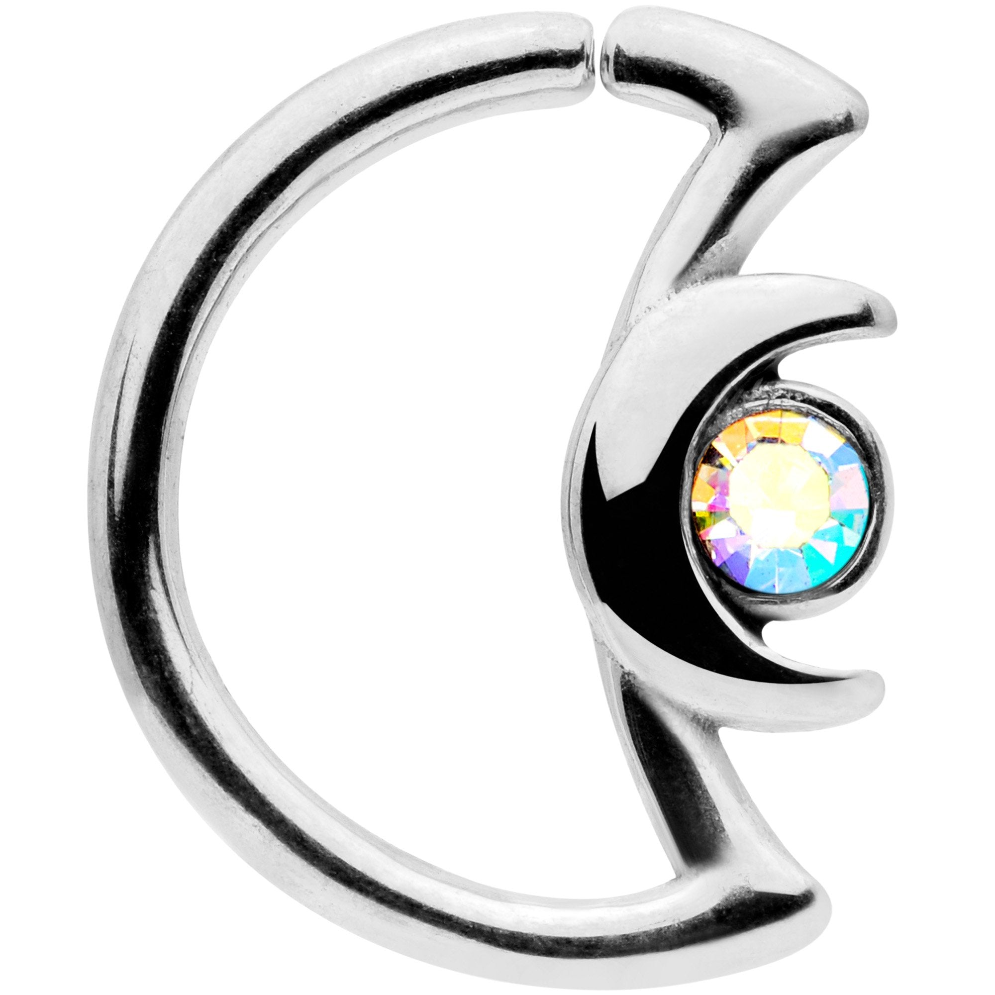 16 Gauge 3/8 Aurora Gem Crescent Moon Closure Ring