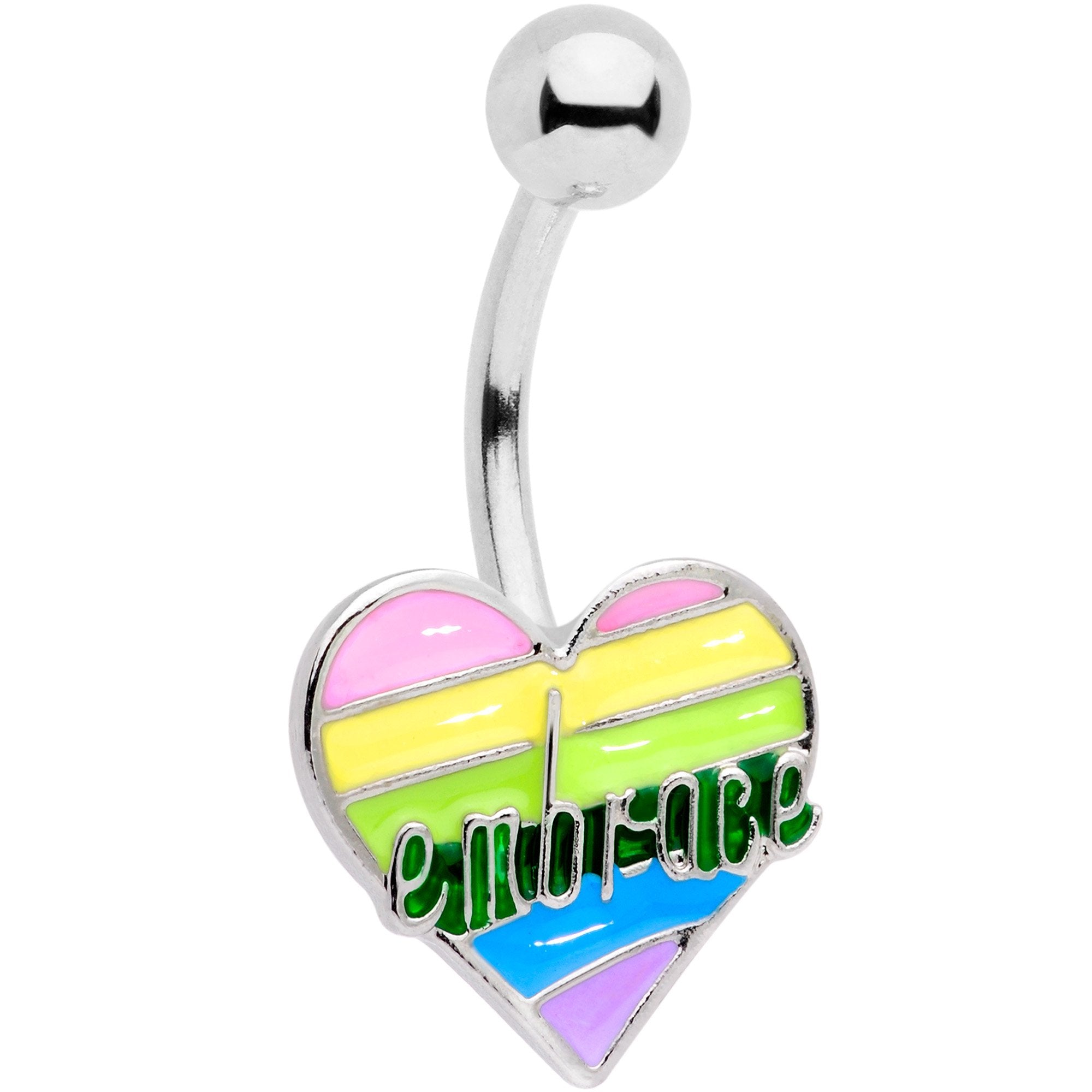 Embrace Pastel Rainbow Heart Dangle Belly Ring