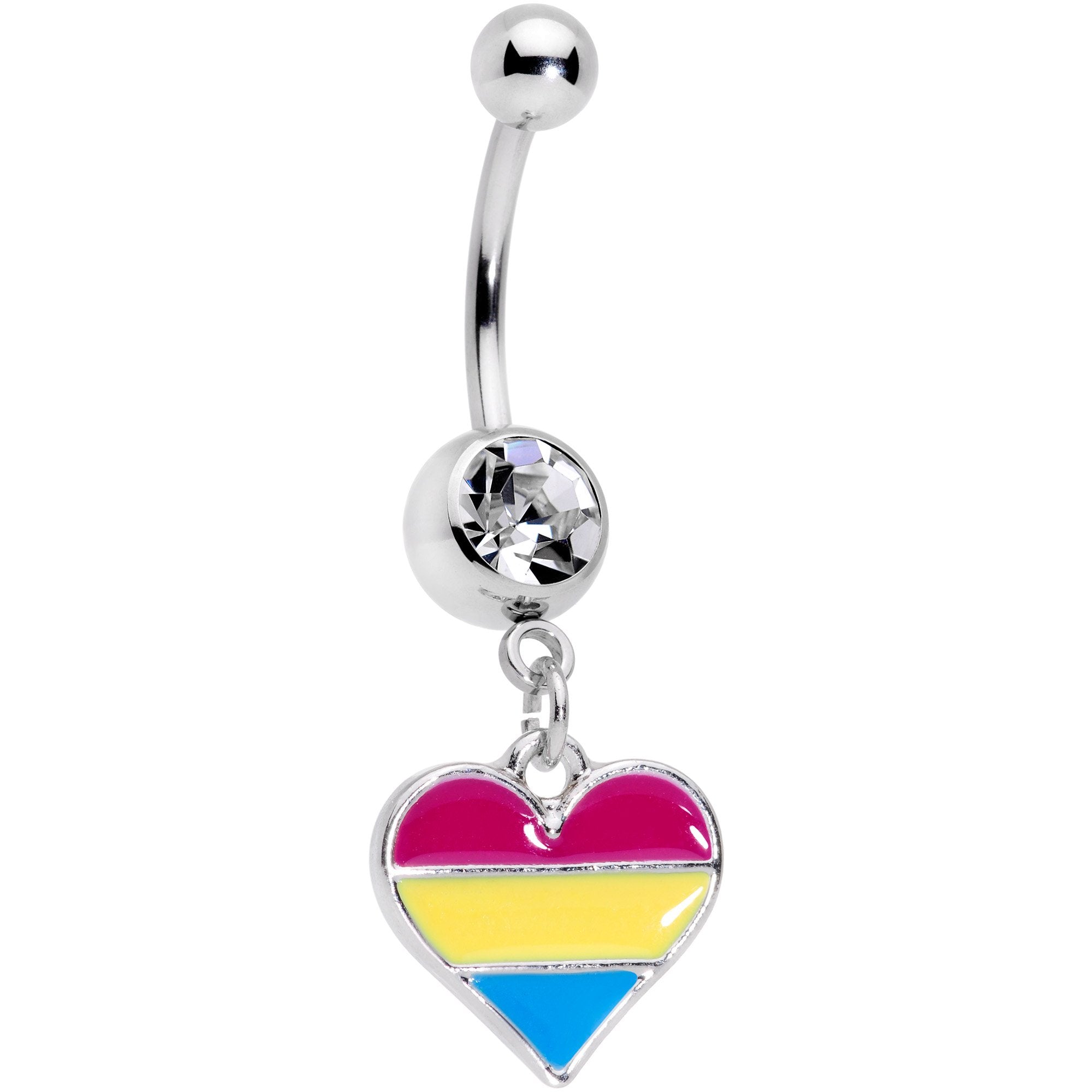 Clear Gem Red Yellow Blue Pansexual Pride Heart Dangle Belly Ring