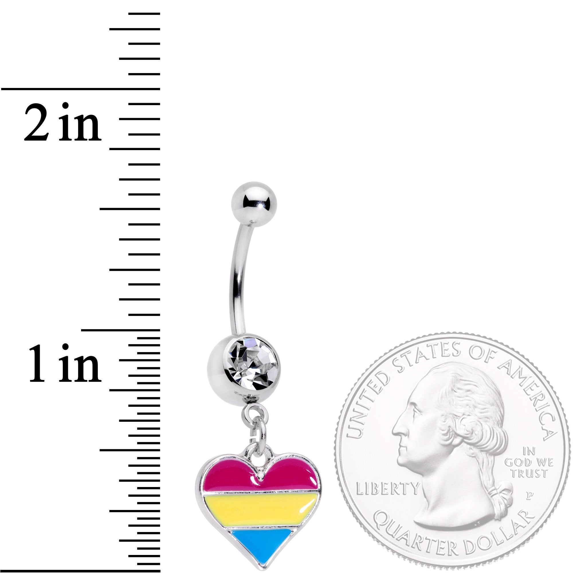 Clear Gem Red Yellow Blue Pansexual Pride Heart Dangle Belly Ring