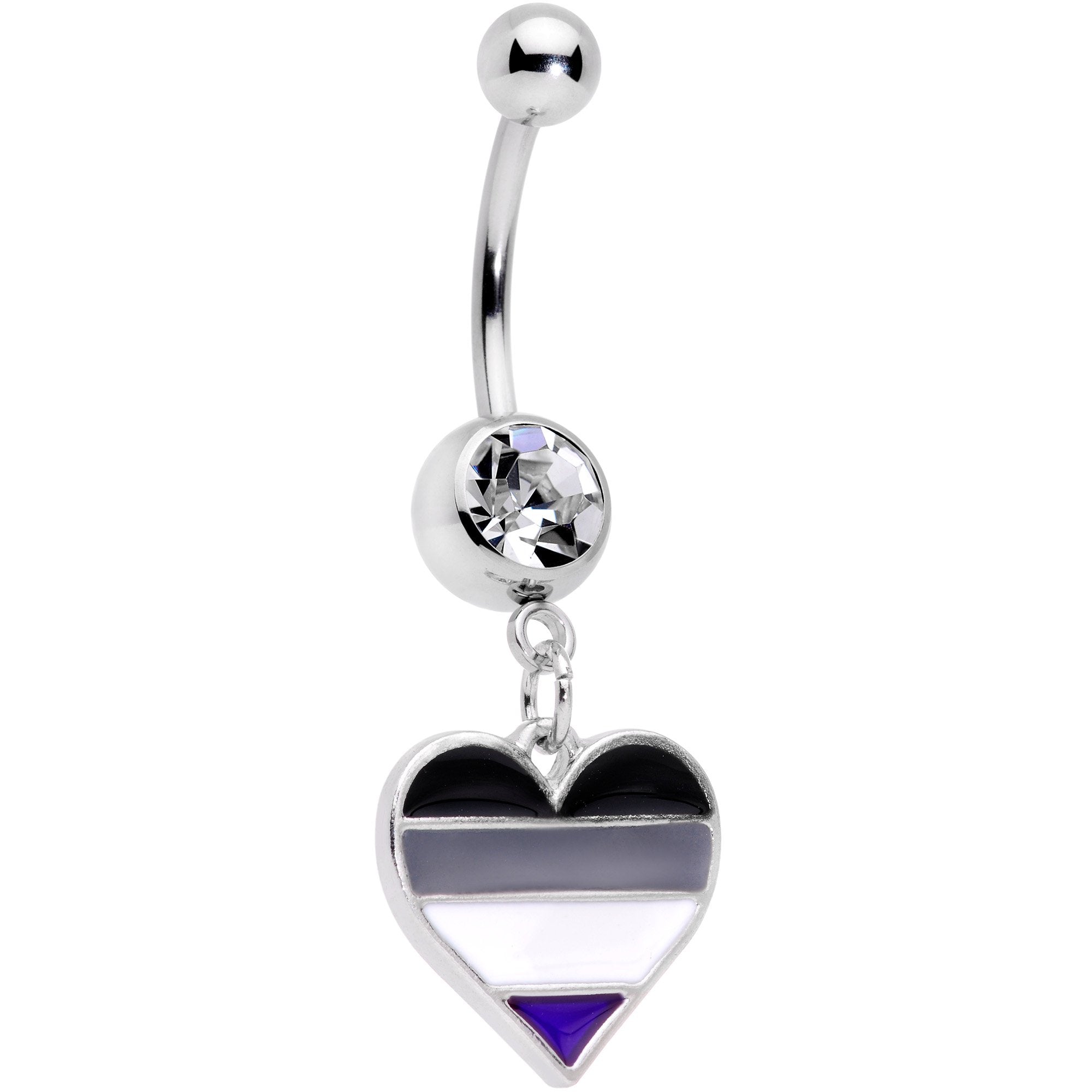 Clear Gem Black Grey White Purple Asexual Pride Heart Belly Ring