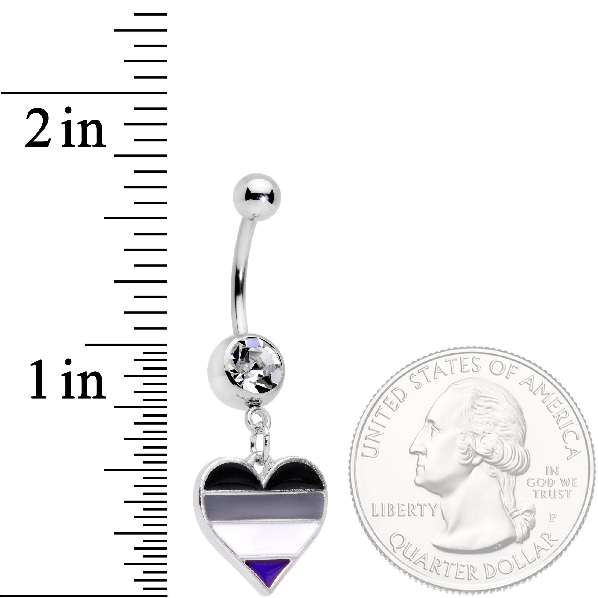 Clear Gem Black Grey White Purple Asexual Pride Heart Belly Ring