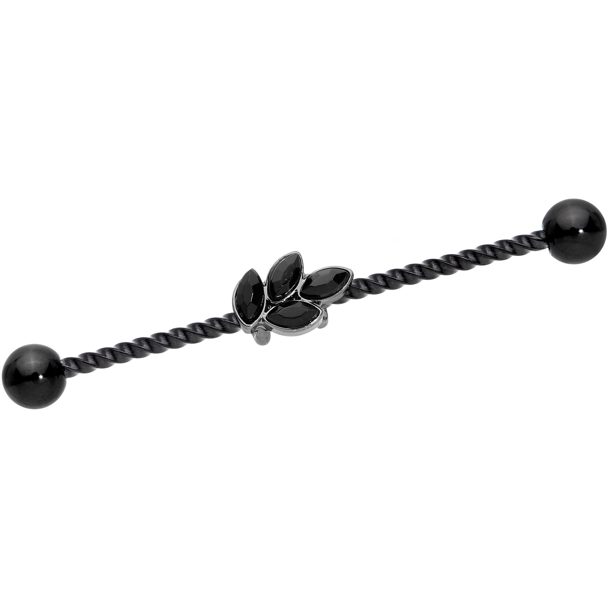 14 Gauge Black Gem Black Anodized Leaf Industrial Barbell 38mm