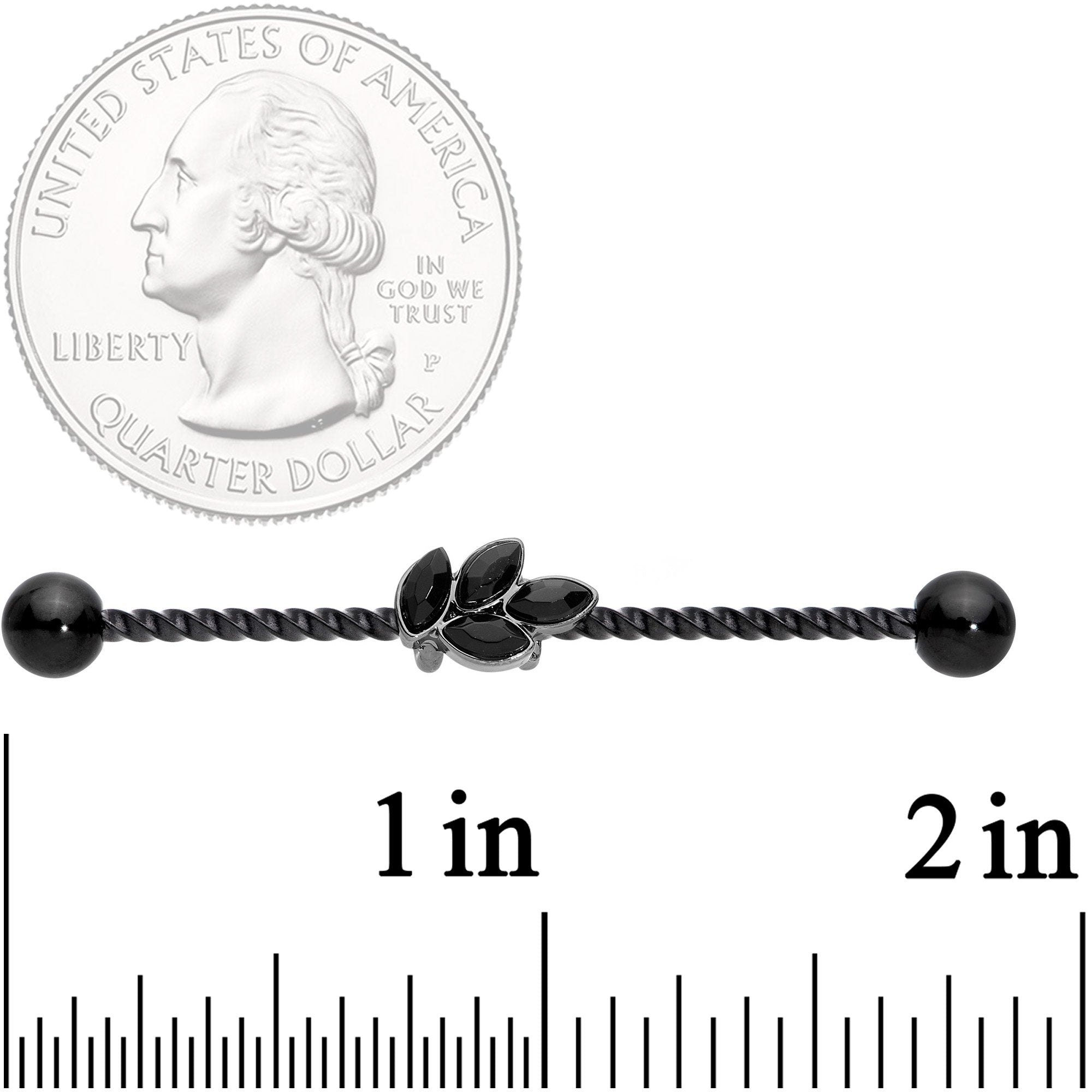 14 Gauge Black Gem Black Anodized Leaf Industrial Barbell 38mm