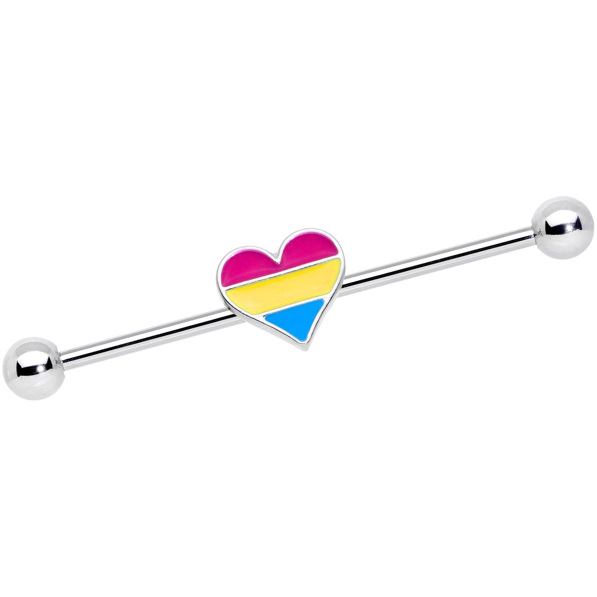 14 Gauge Red Yellow Blue Pansexual Pride Heart Barbell Industrial 38mm