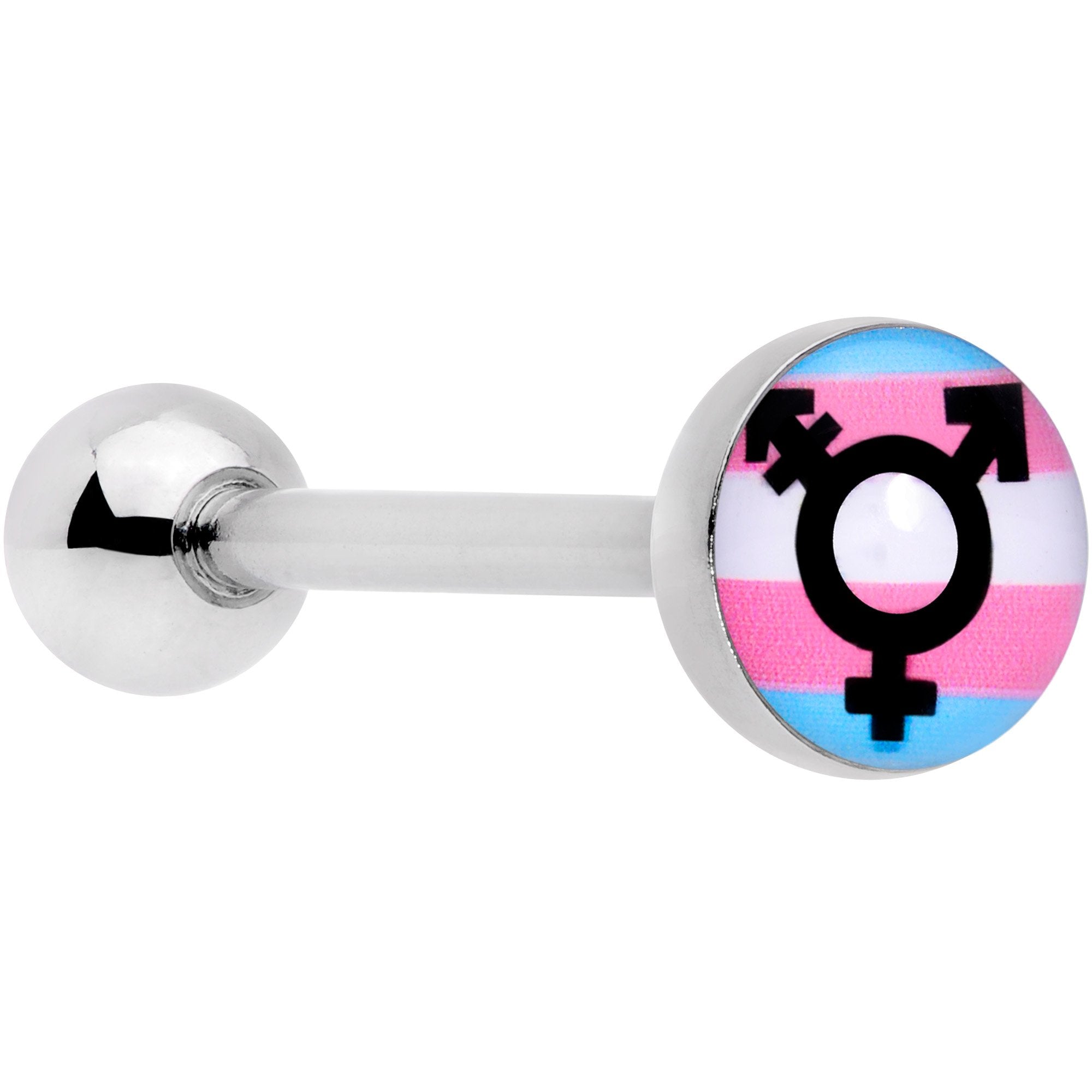 Pink Blue White Transgender Pride Logo Barbell Tongue Ring