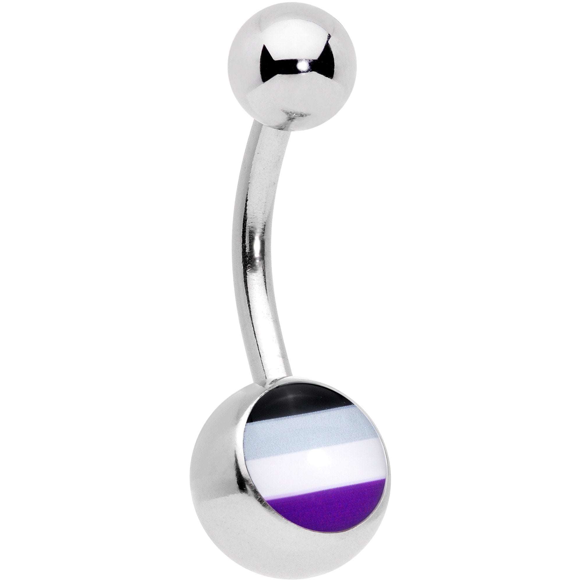 Black Grey White Purple Asexual Pride Flag Belly Ring