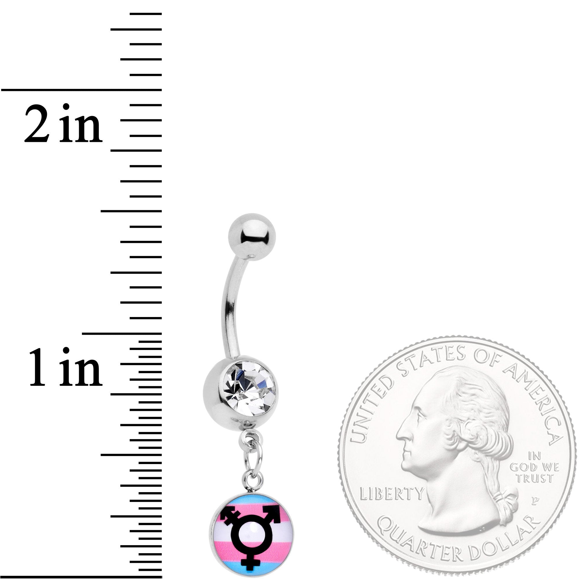 Clear Gem Pink Blue White Transgender Pride Logo Dangle Belly Ring