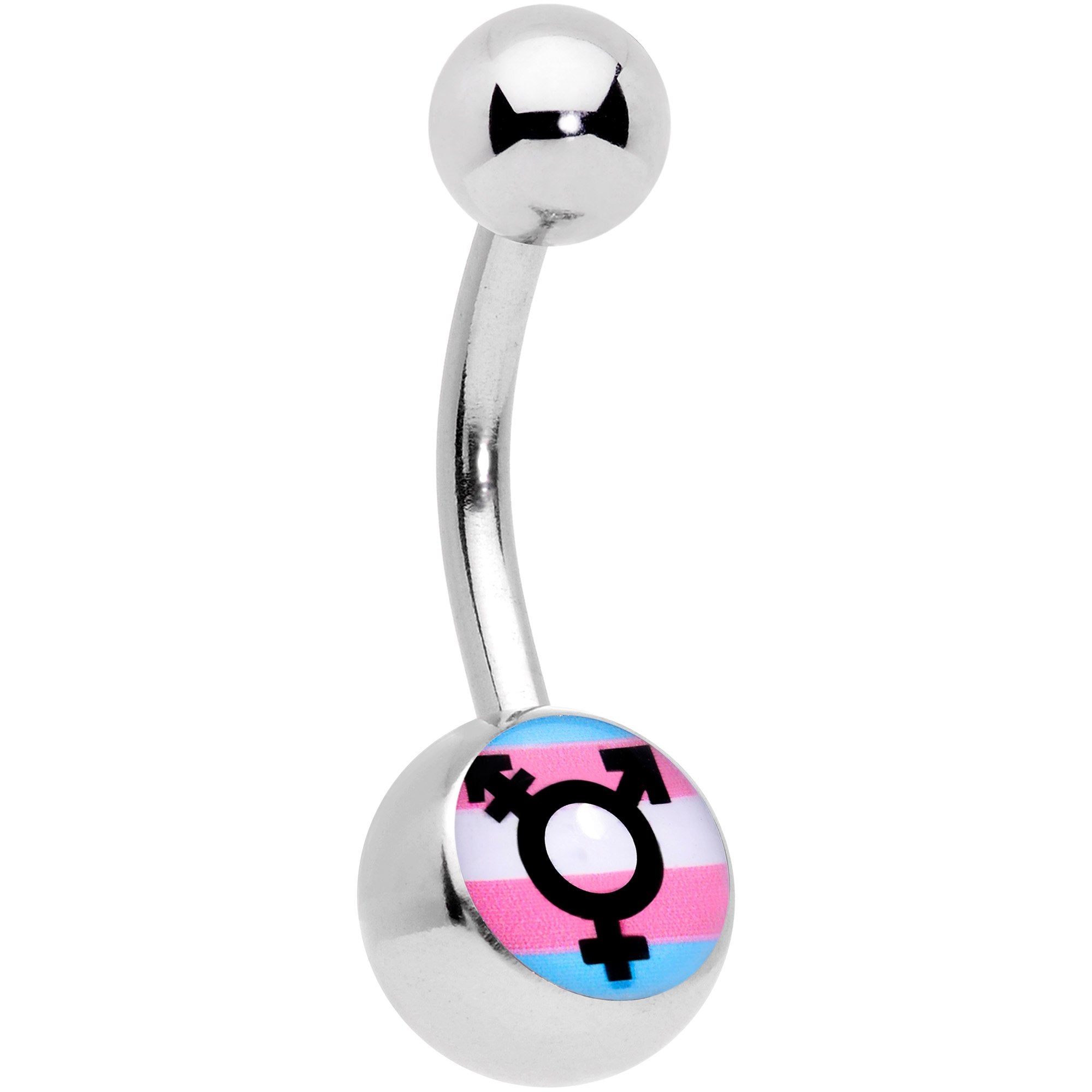 Pink Blue White Transgender Pride Logo Belly Ring