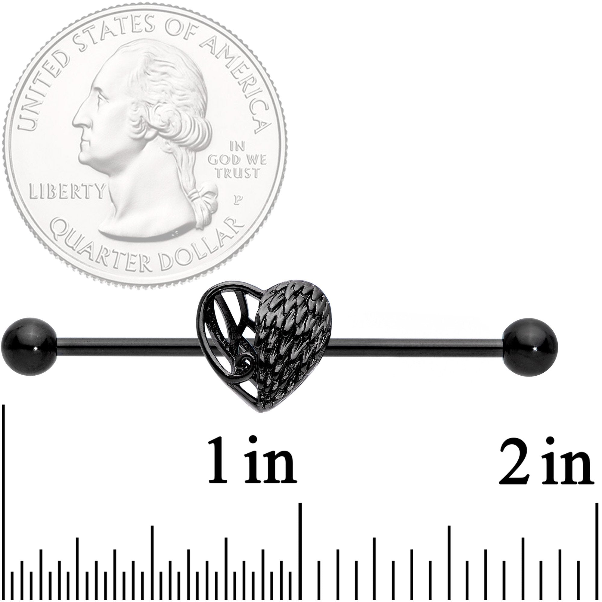 14 Gauge Black Angels Wing Industrial Barbell 38mm