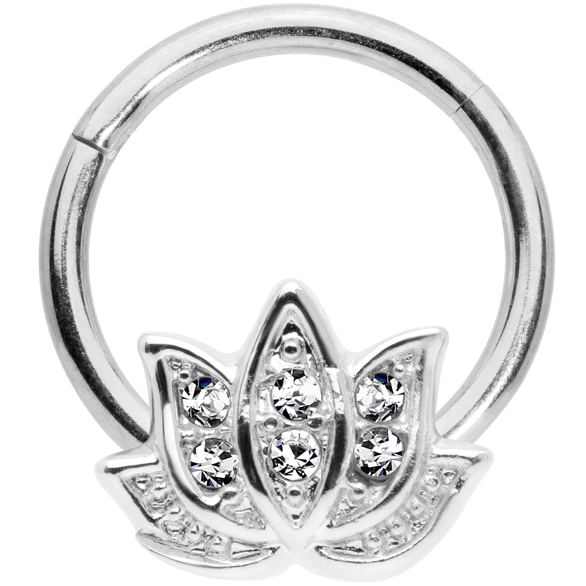 16 Gauge 3/8 Clear Gem Lotus Flower Hinged Segment Ring