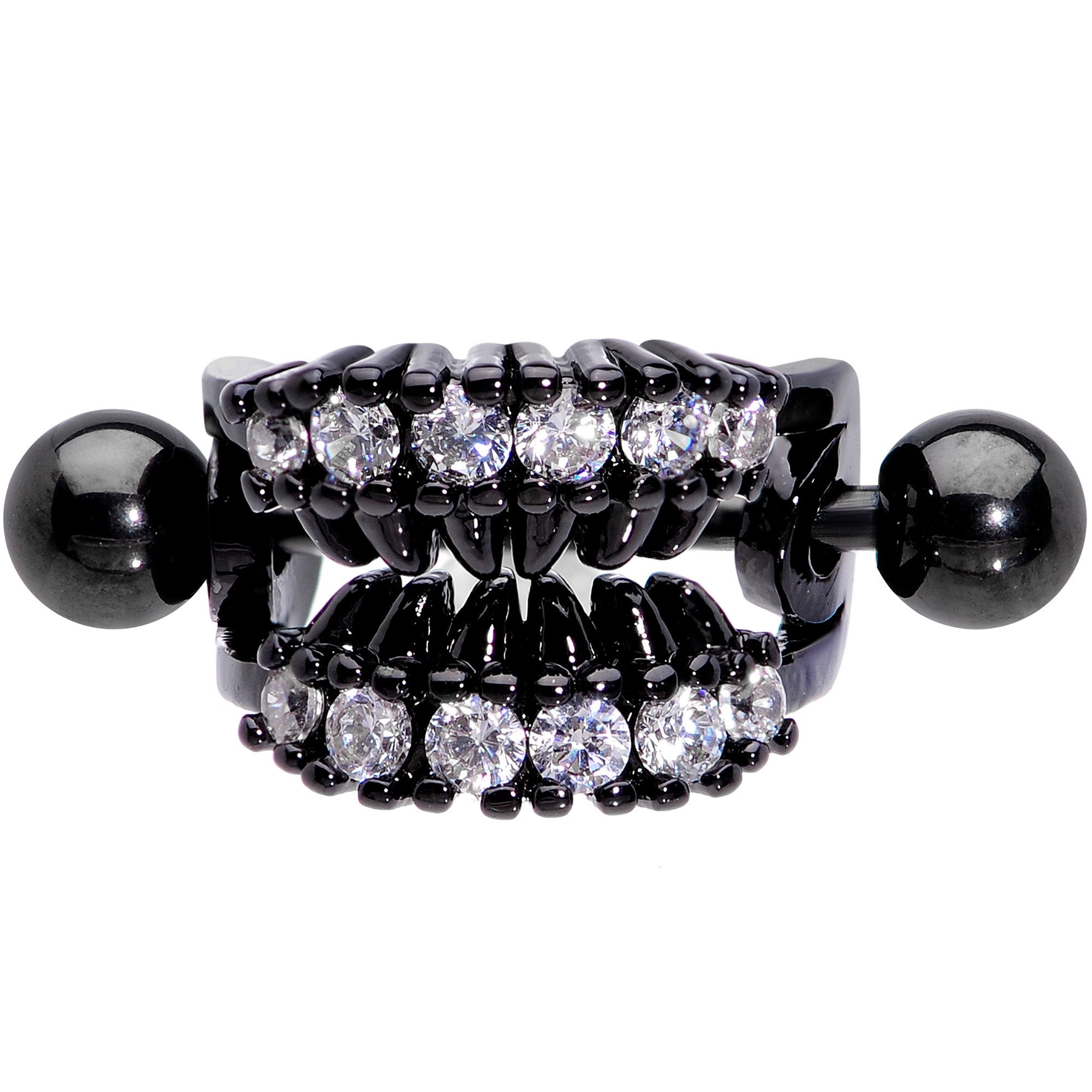 16 Gauge 1/2 Clear CZ Gem Black Scary Fang Halloween Cartilage Cuff