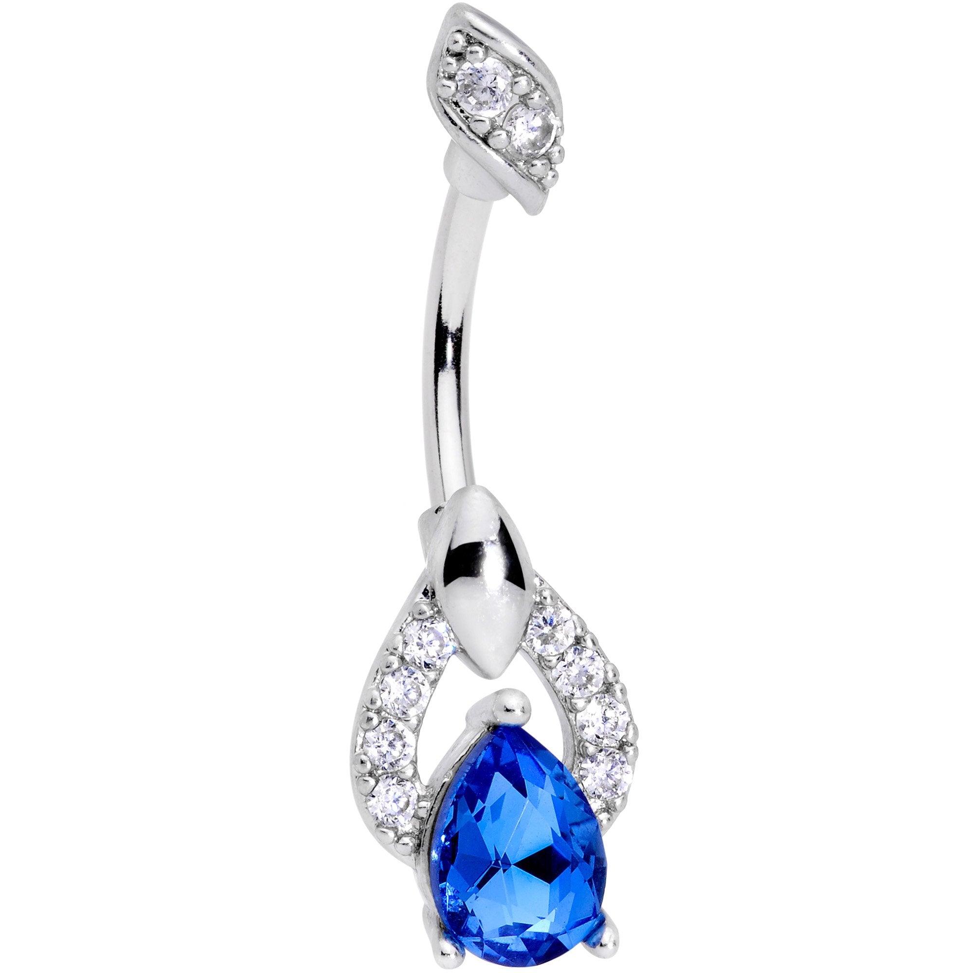 Blue CZ Gem Art Deco Drop Glamour Double Mount Belly Ring