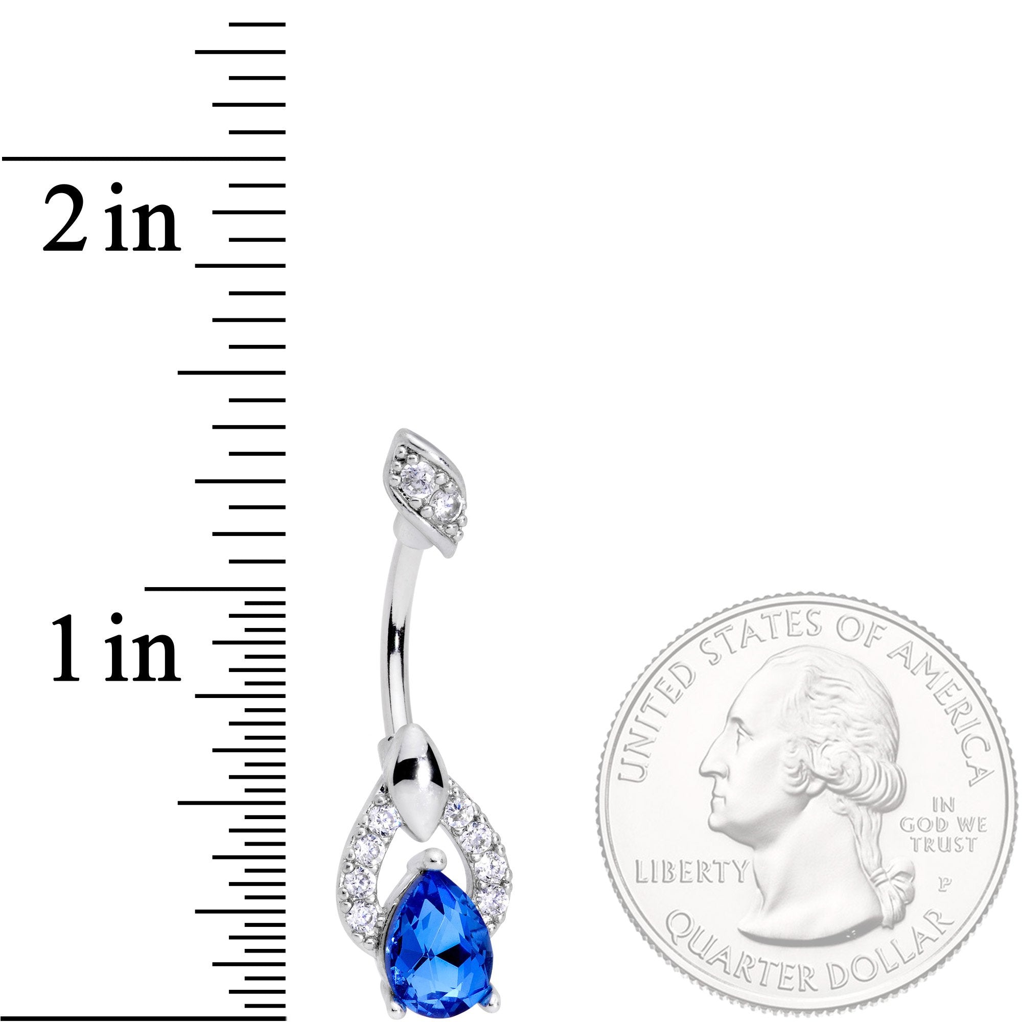 Blue CZ Gem Art Deco Drop Glamour Double Mount Belly Ring