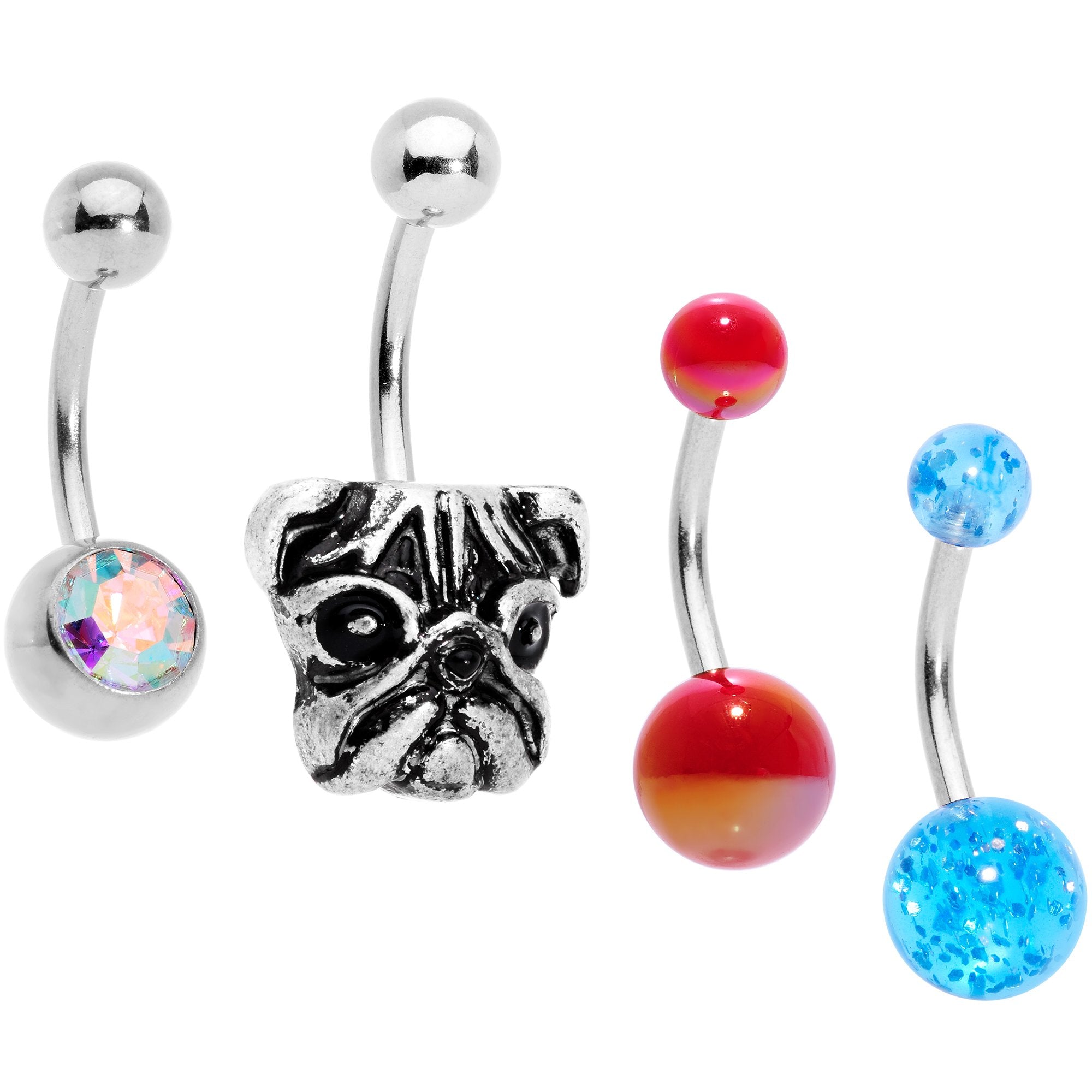 Aurora Gem Variety Bulldog Belly Ring Set of 4