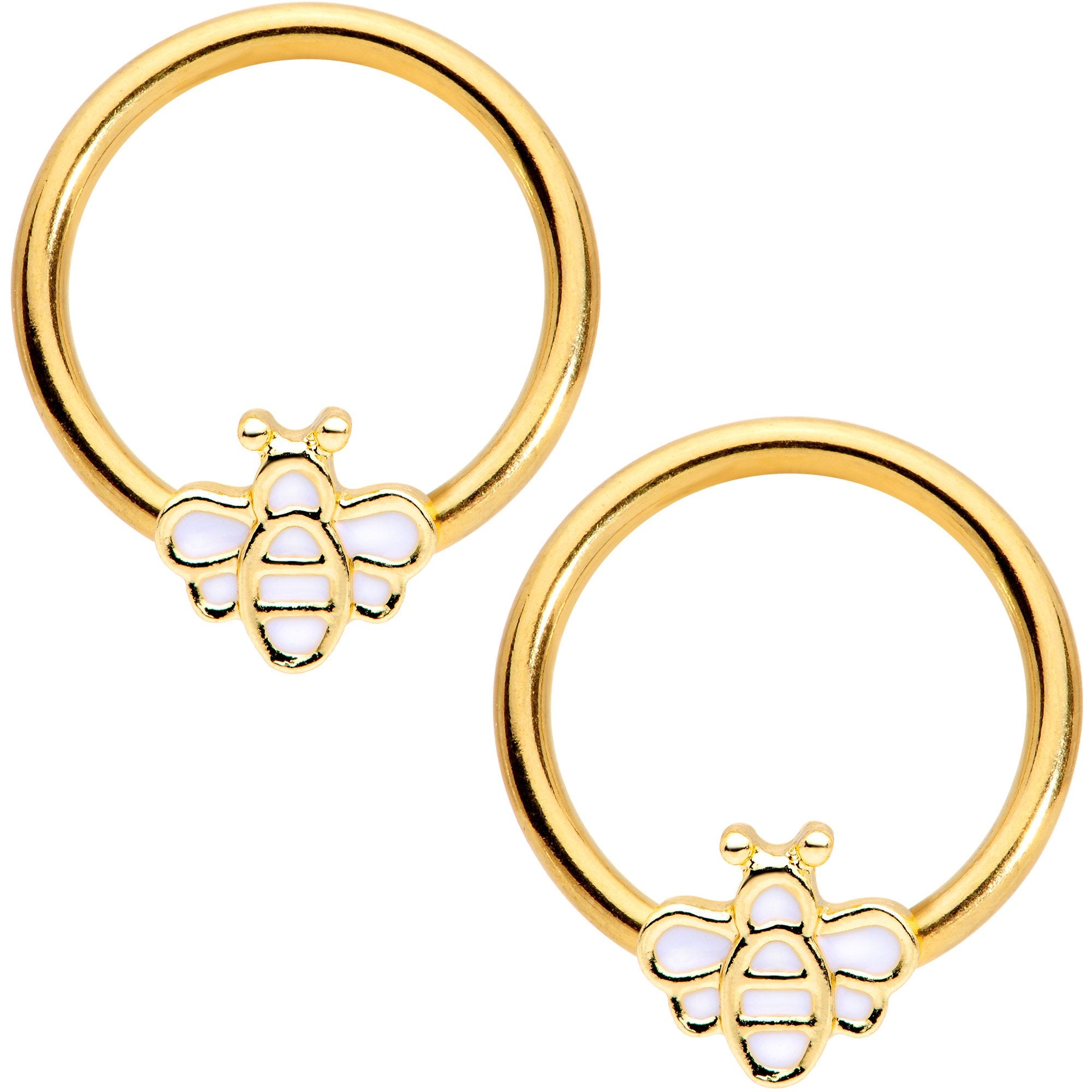 14 Gauge 1/2 Gold Tone Bumble Bee BCR Captive Nipple Ring Set