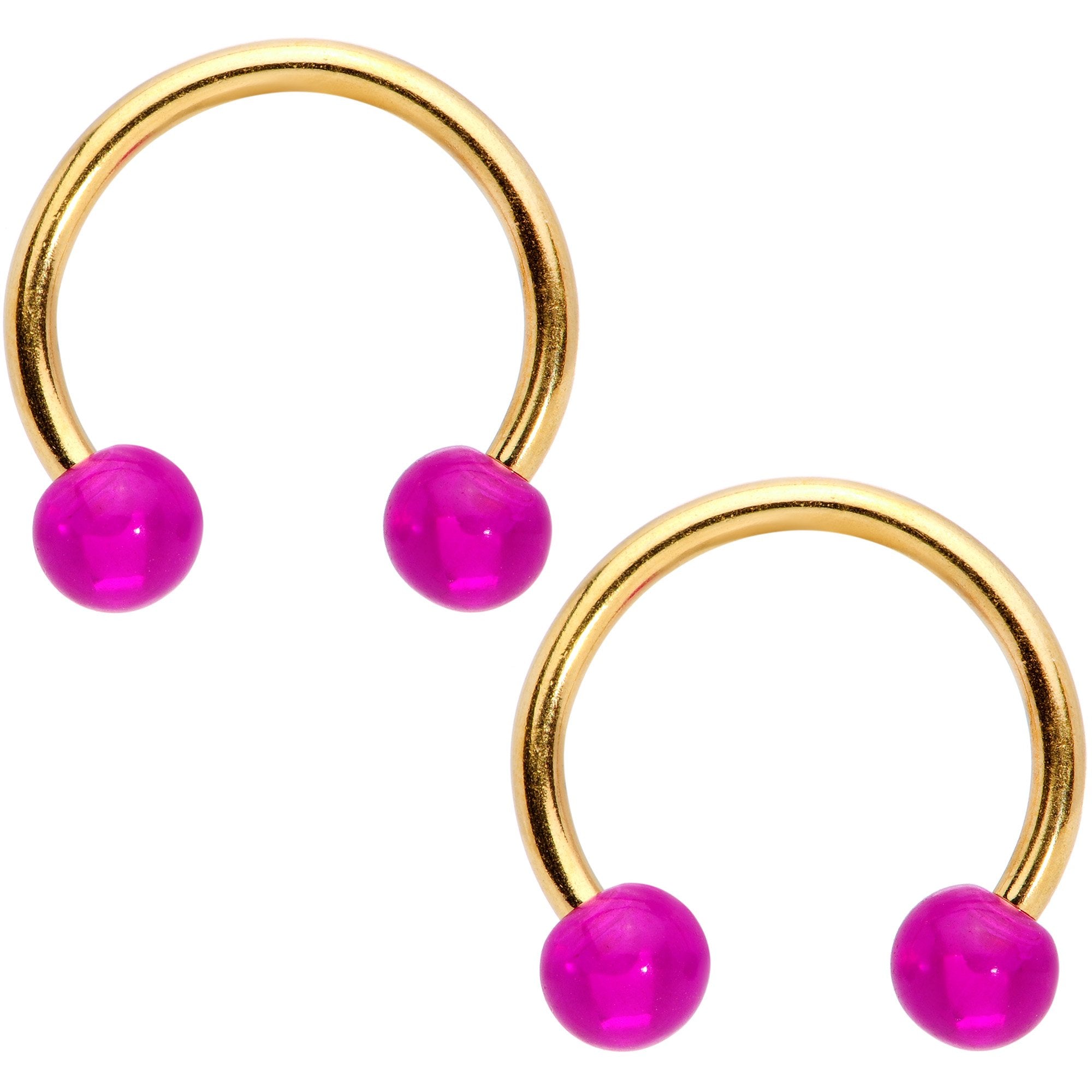 14 Gauge Clear Pink Gem Giraffe Gold Tone UV Horseshoe Nipple Ring Set