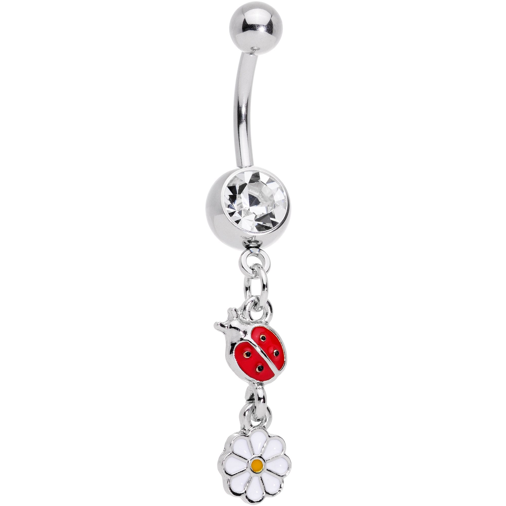 Clear Gem Spring Flower Lady Bug Dangle Belly Ring