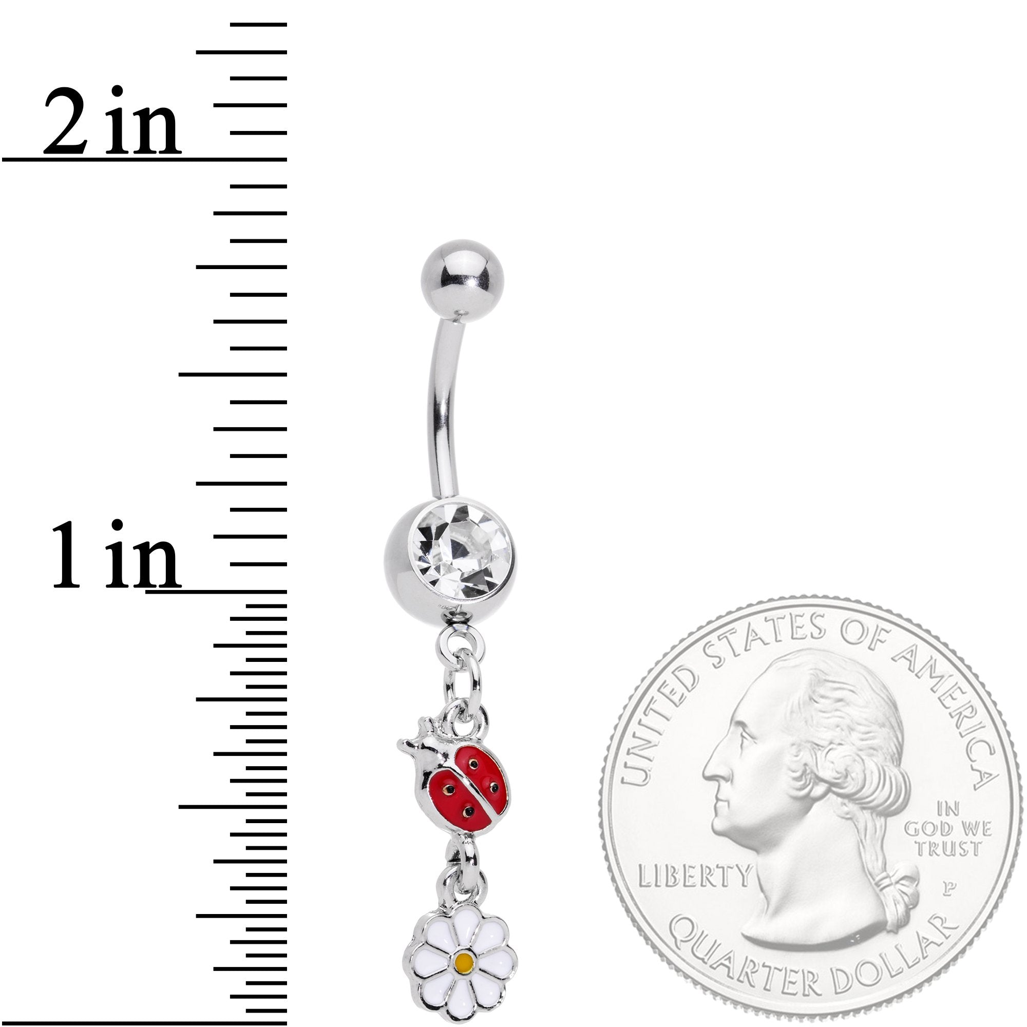 Clear Gem Spring Flower Lady Bug Dangle Belly Ring