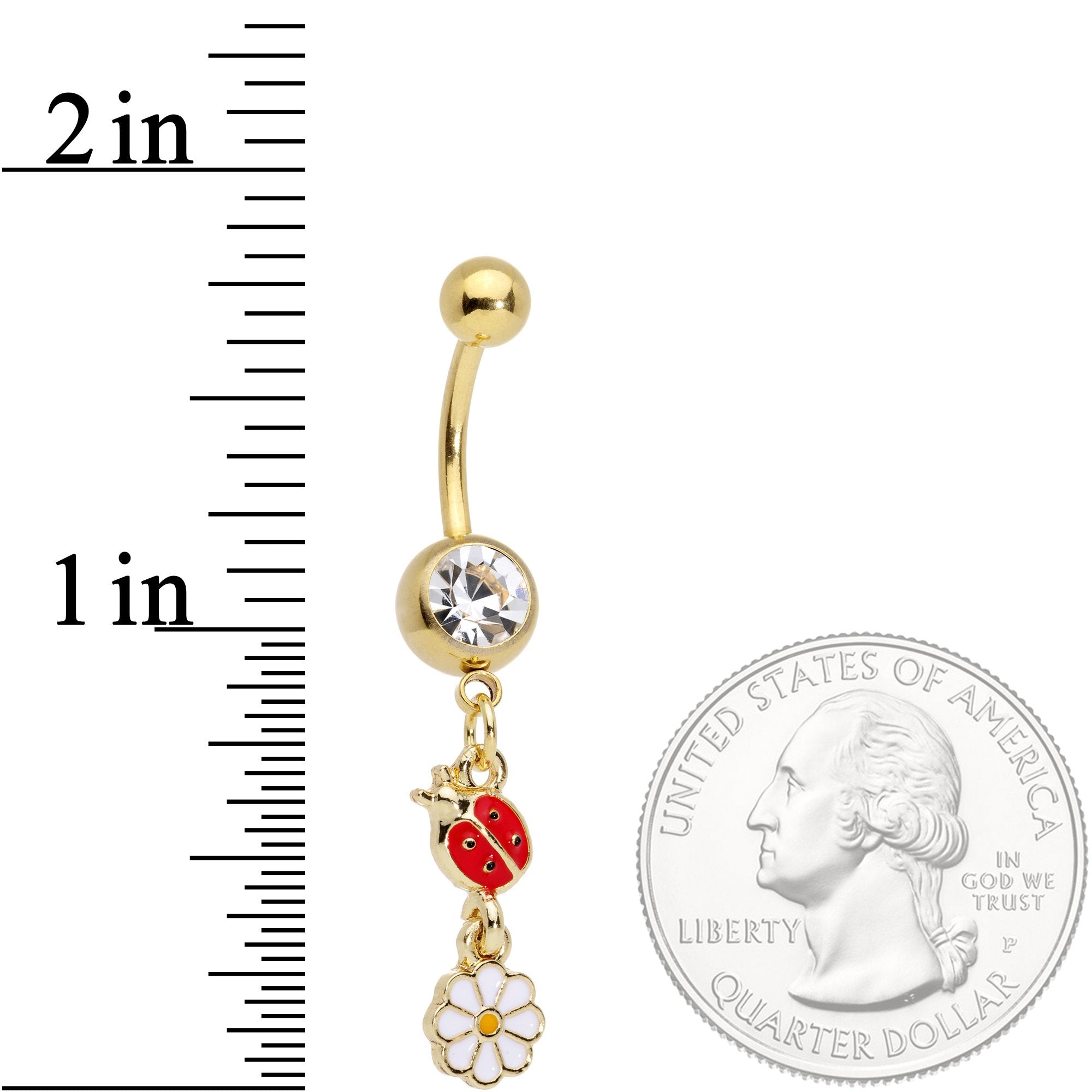 Clear Gem Spring Flower Lady Bug Gold Tone Dangle Belly Ring