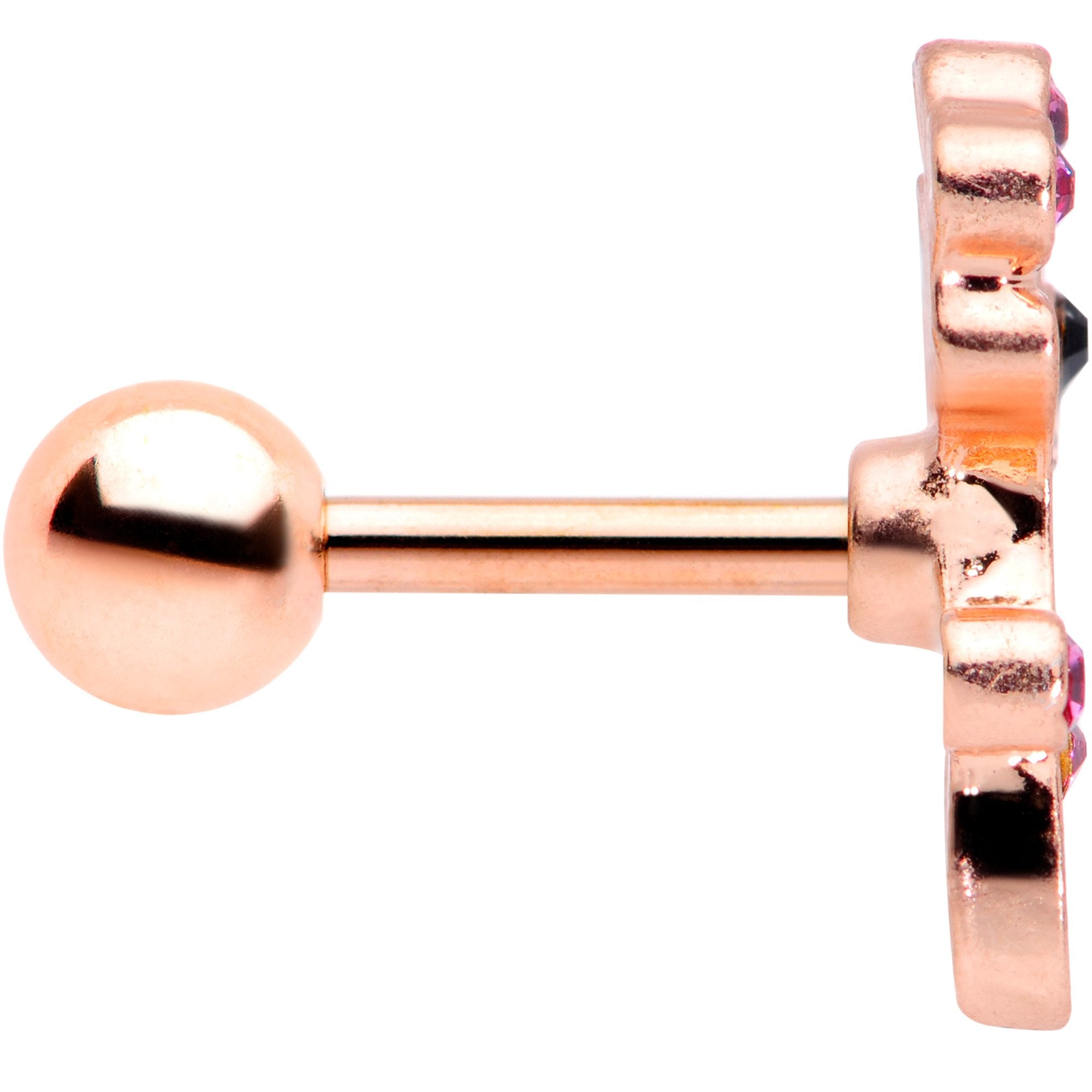 16 Gauge 1/4 Clear Pink Gem Rose Gold Tone Giraffe Cartilage Tragus