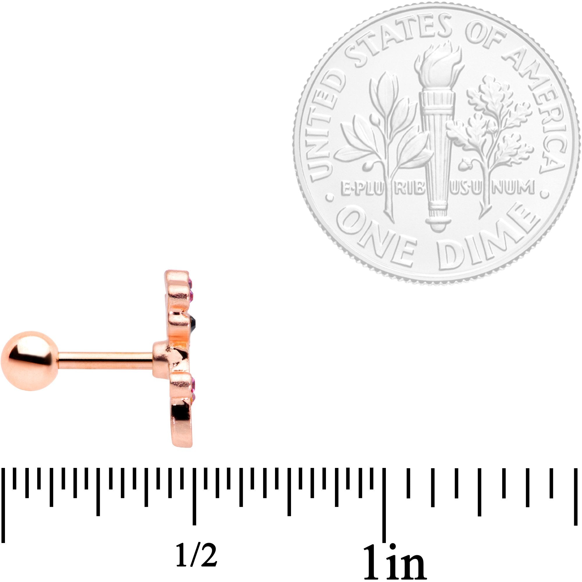 16 Gauge 1/4 Clear Pink Gem Rose Gold Tone Giraffe Cartilage Tragus