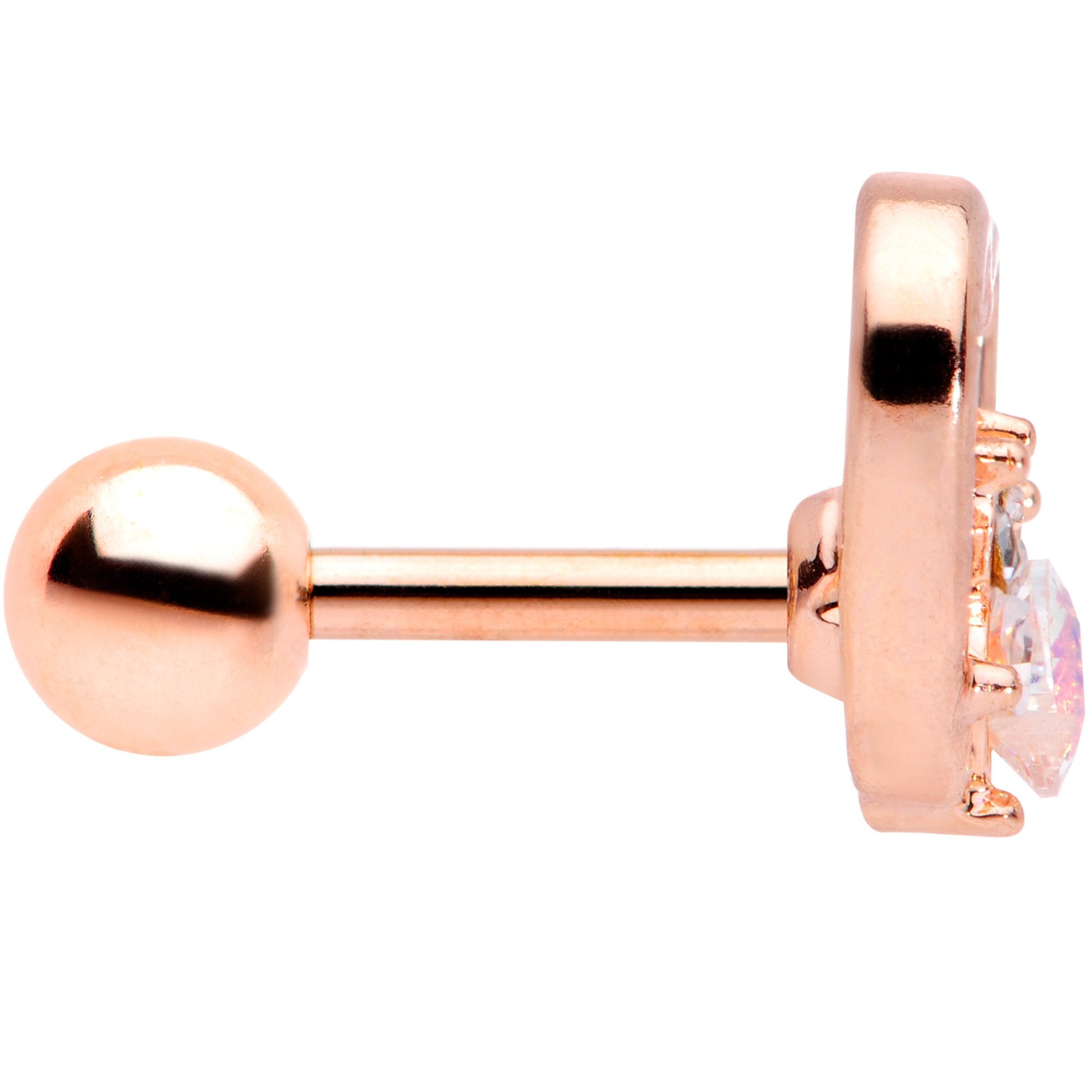 16 Gauge 1/4 Aurora Gem Rose Gold Tone Hollow Heart Cartilage Tragus