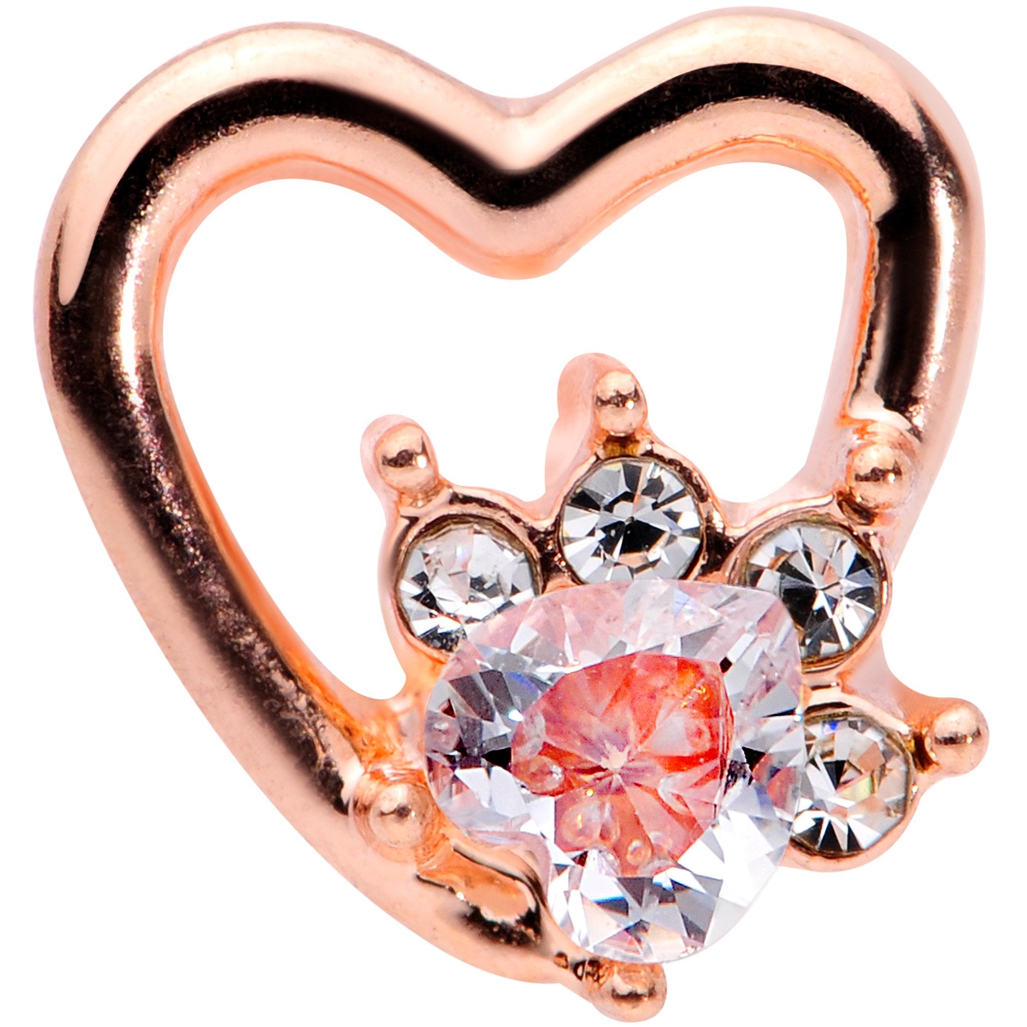 16 Gauge 1/4 Clear Gem Rose Gold Tone Hollow Heart Cartilage Tragus