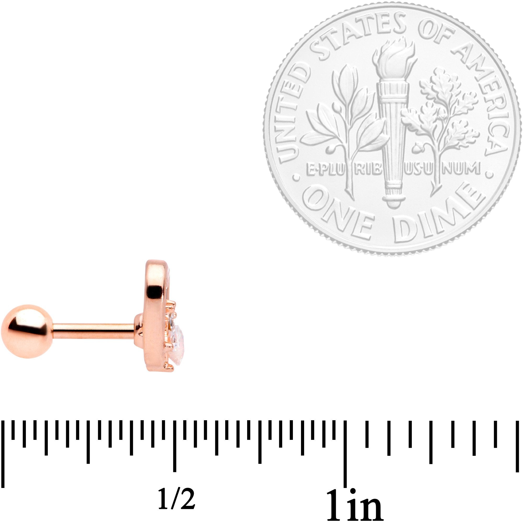 16 Gauge 1/4 Clear Gem Rose Gold Tone Hollow Heart Cartilage Tragus