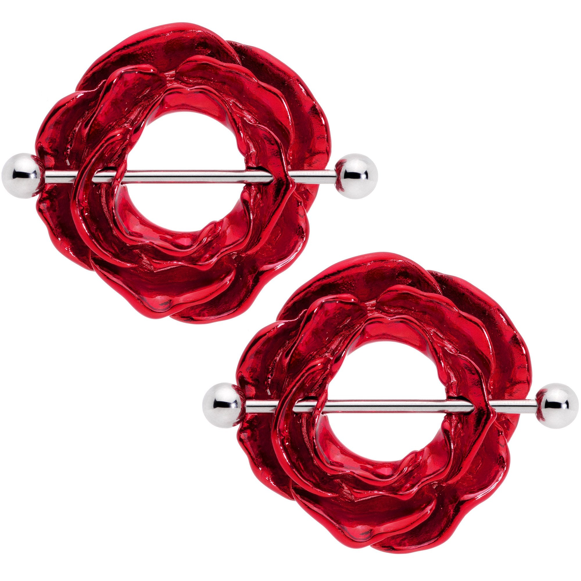 14 Gauge 33mm Red Blooming Blossom Flower Nipple Shield Set