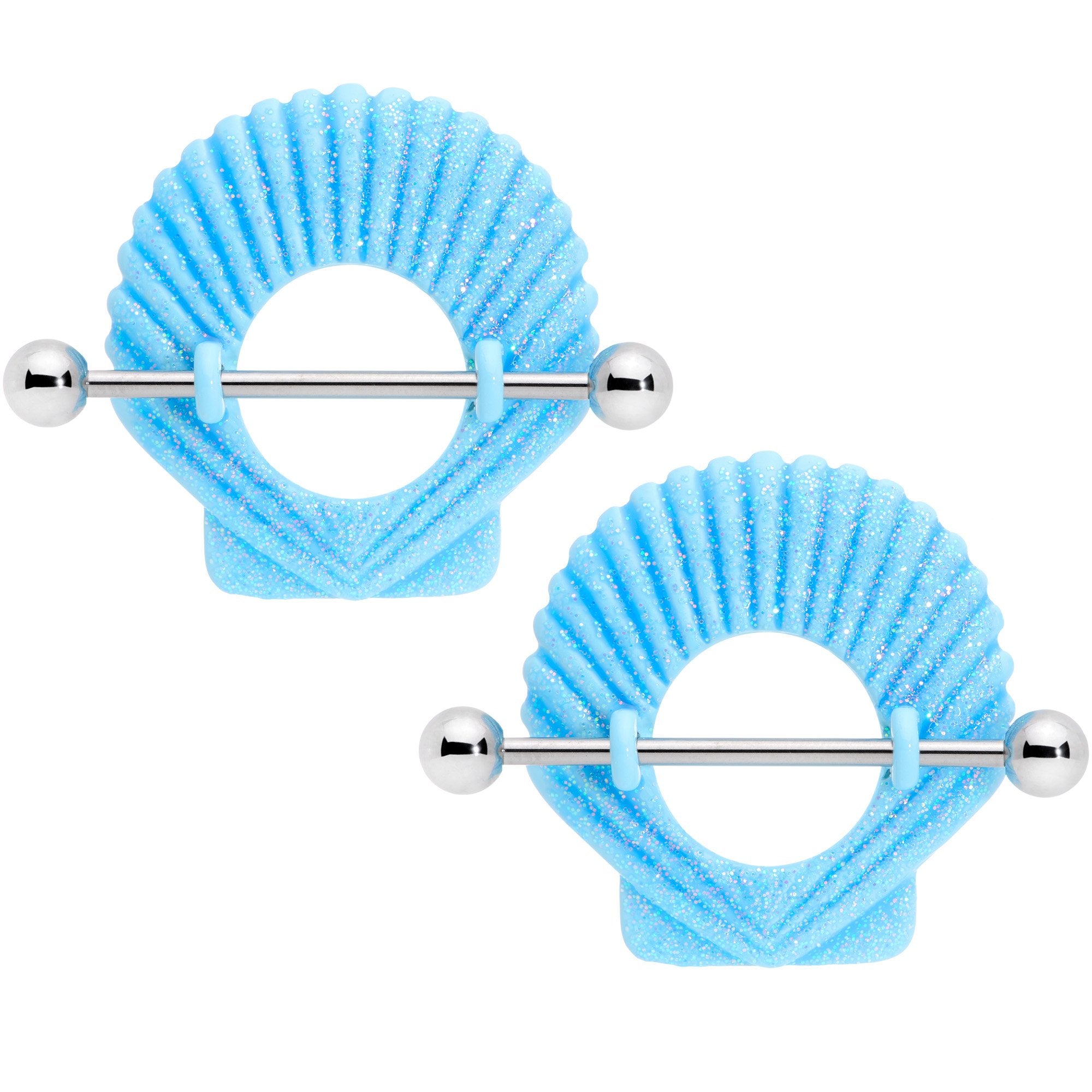 14 Gauge 29mm Blue Shimmer Mermaid Shell Nautical Nipple Shield Set