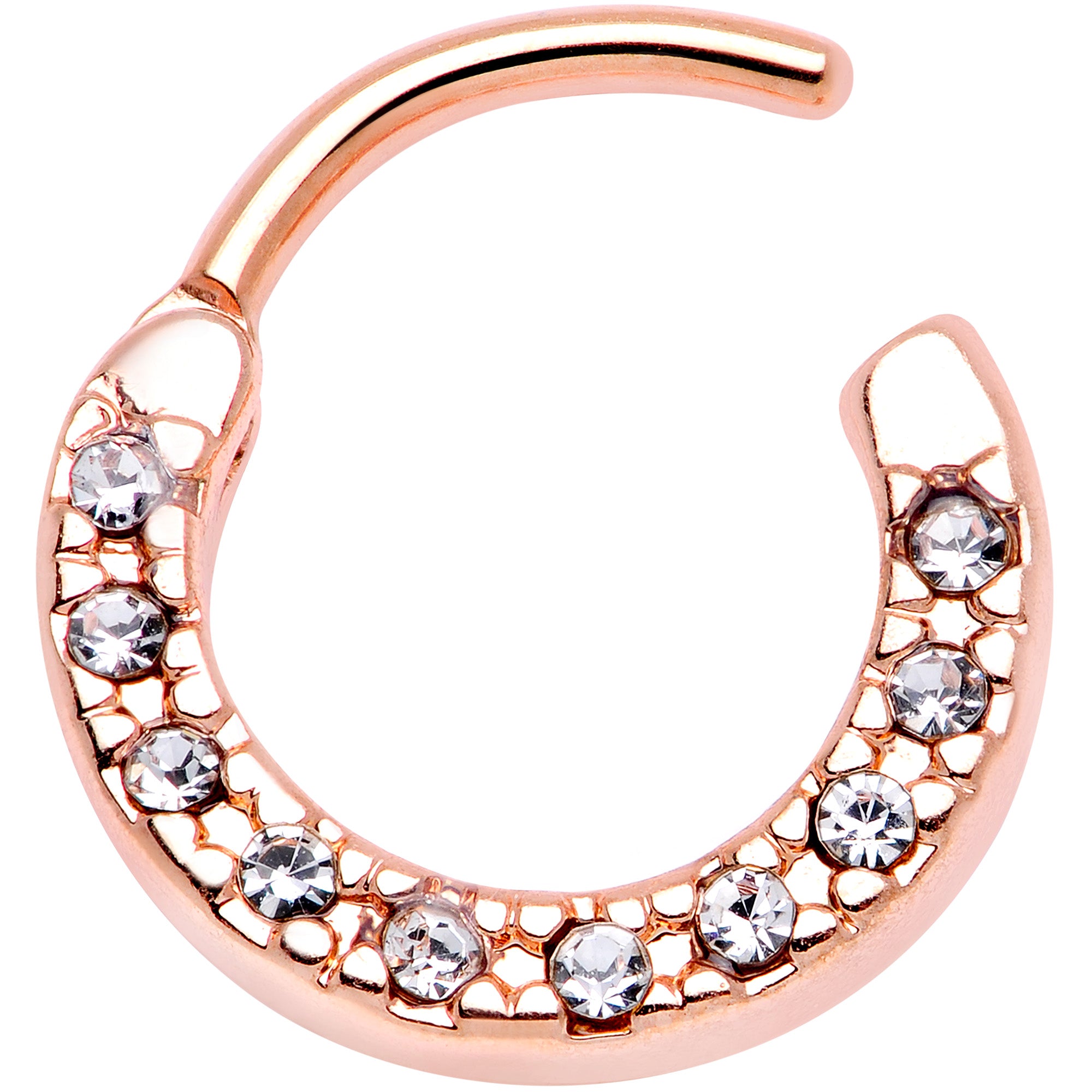 16 Gauge 5/16 Clear Gem Rose Gold Tone Paved Cartilage Clicker