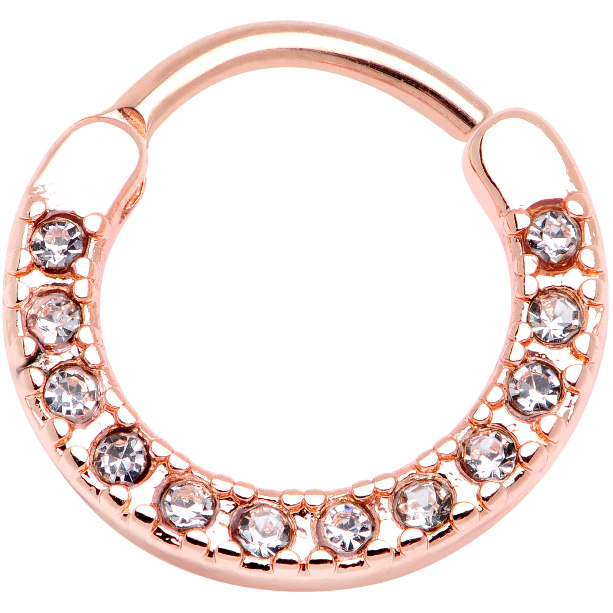 16 Gauge 3/8 Clear Gem Rose Gold Tone Paved Septum Clicker