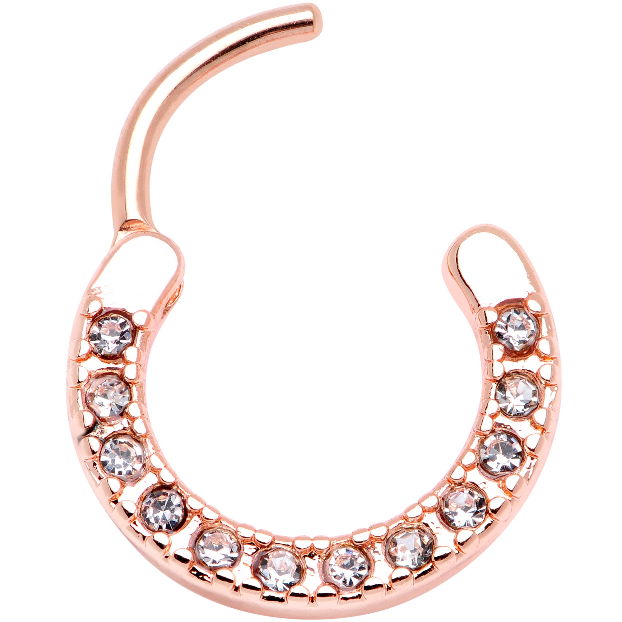 16 Gauge 3/8 Clear Gem Rose Gold Tone Paved Septum Clicker