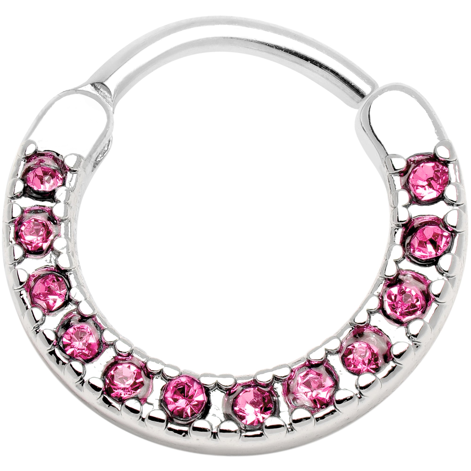 16 Gauge 3/8 Pink Gem Paved Septum Clicker