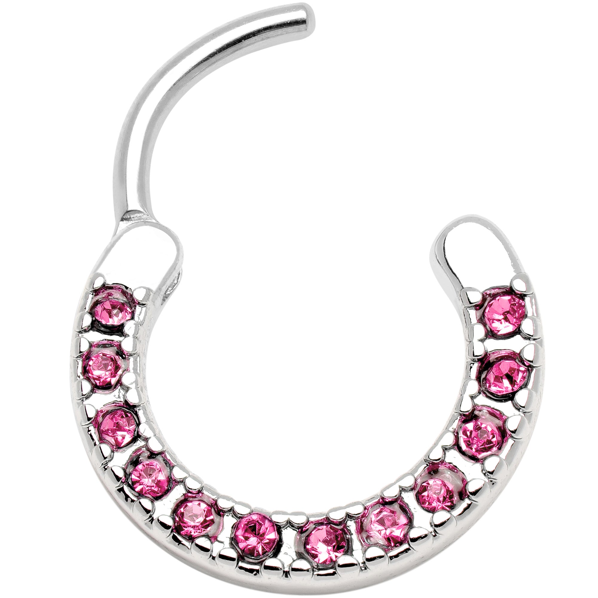 16 Gauge 3/8 Pink Gem Paved Septum Clicker