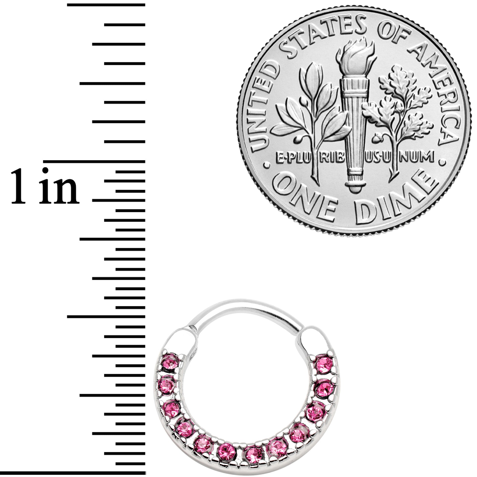 16 Gauge 3/8 Pink Gem Paved Septum Clicker