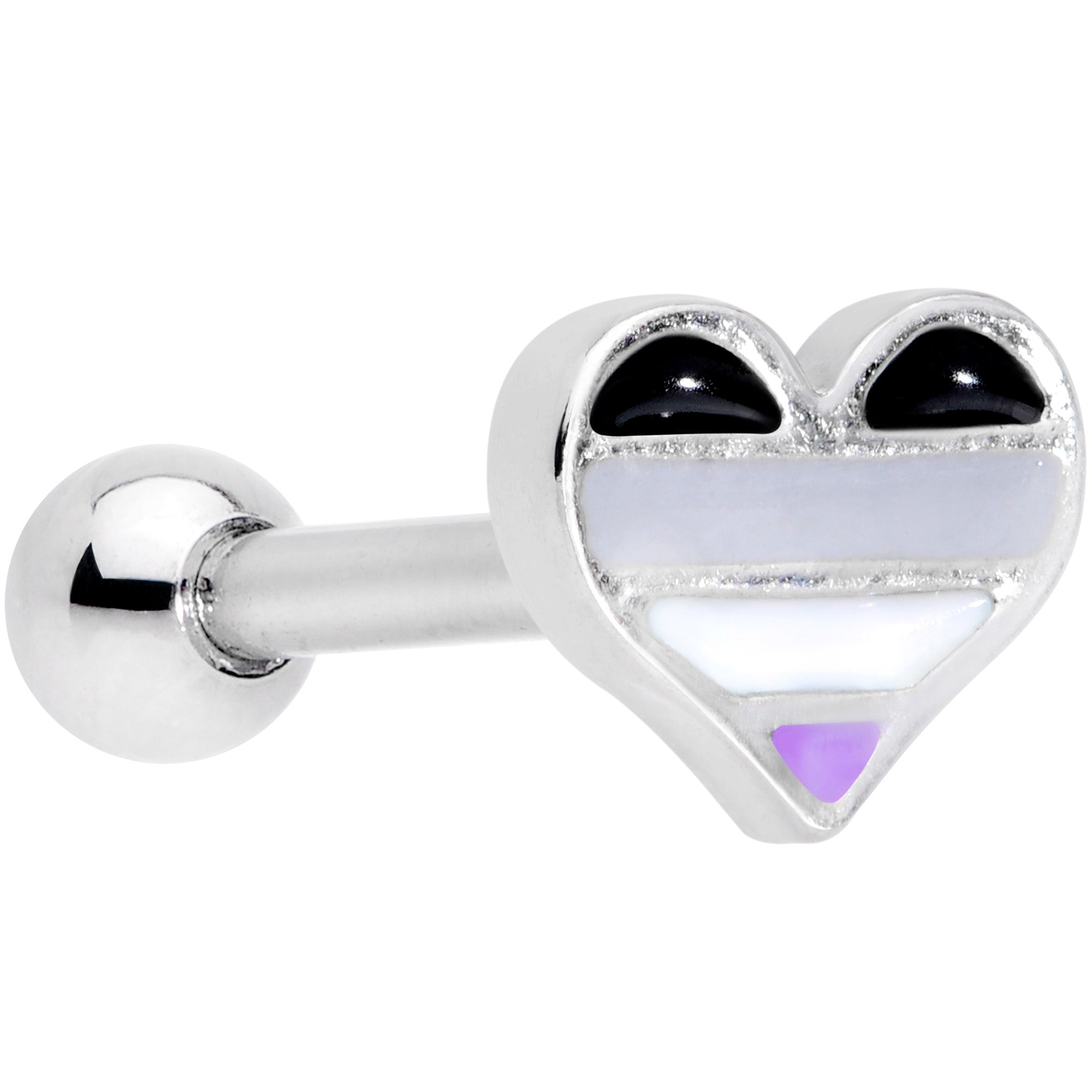 16 Gauge 1/4 Asexual Pride Heart Cartilage Tragus Earring