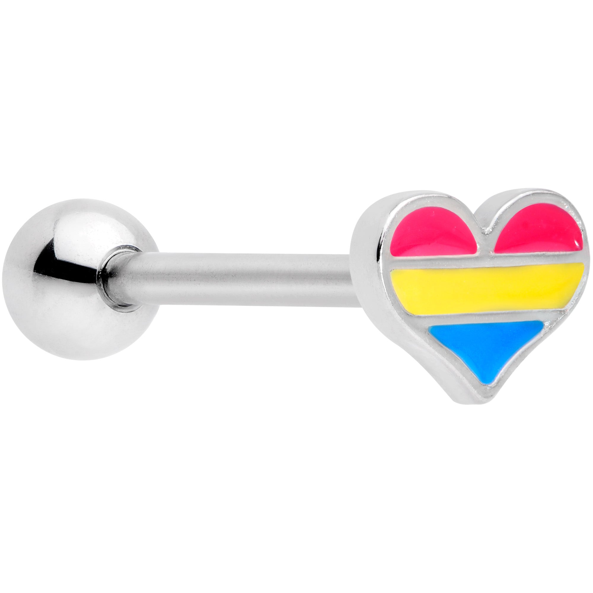 Red Yellow Blue Pansexual Pride Heart Barbell Tongue Ring