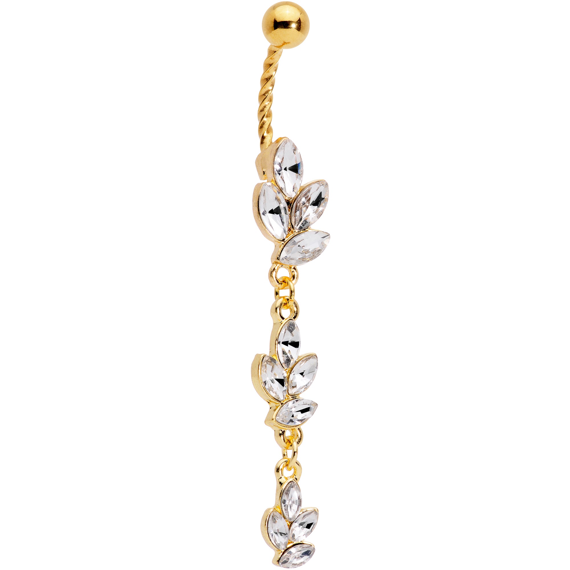 Clear Gem Gold Tone Totally Twisted Vine Dangle Belly Ring