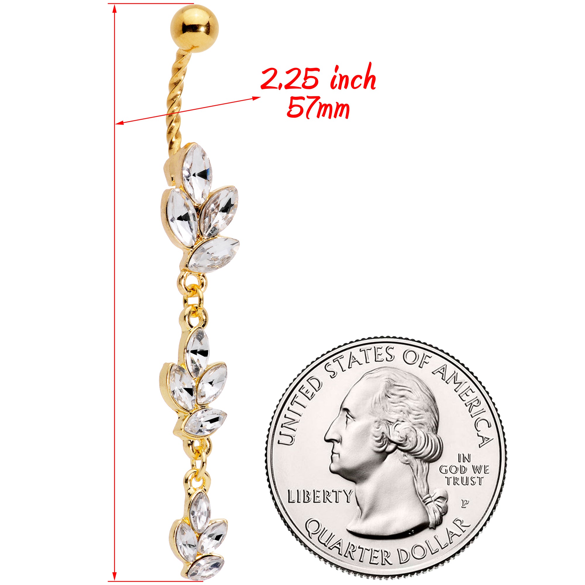 Clear Gem Gold Tone Totally Twisted Vine Dangle Belly Ring