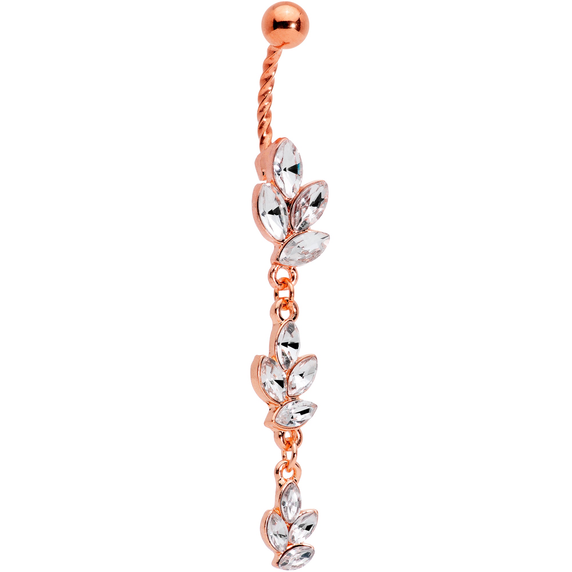 Clear Gem Rose Gold Tone Totally Twisted Vine Dangle Belly Ring