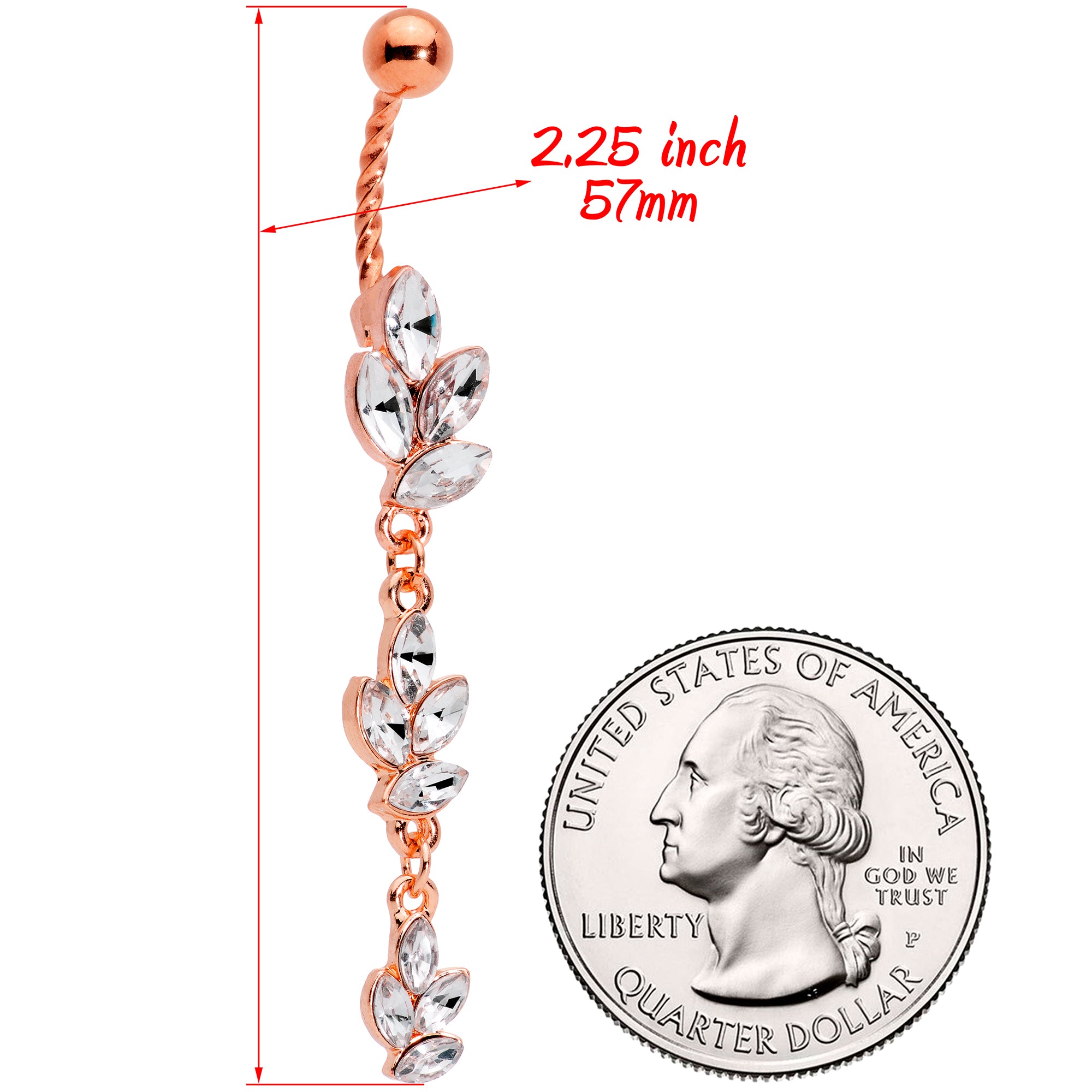 Clear Gem Rose Gold Tone Totally Twisted Vine Dangle Belly Ring