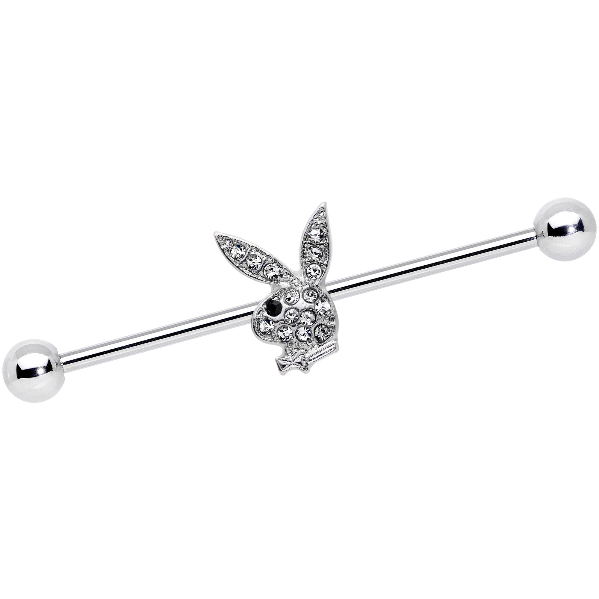 14 Gauge Licensed Playboy Bunny Clear Gem Industrial Barbell 38mm